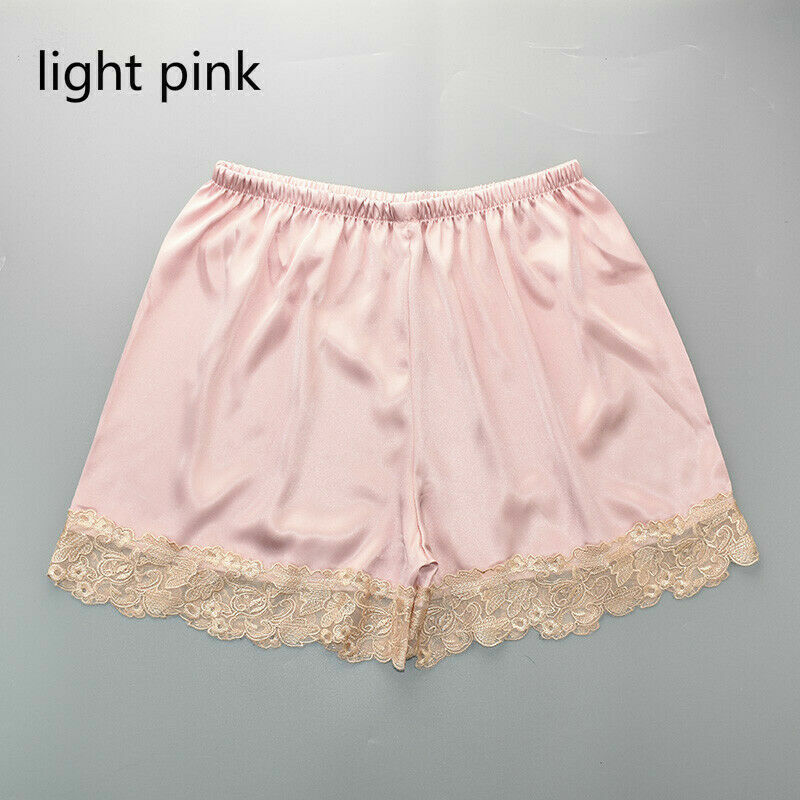 Lady Satin Lace Underwear Underpants Loose Faux Silk Nightwear Sleepwears Casual