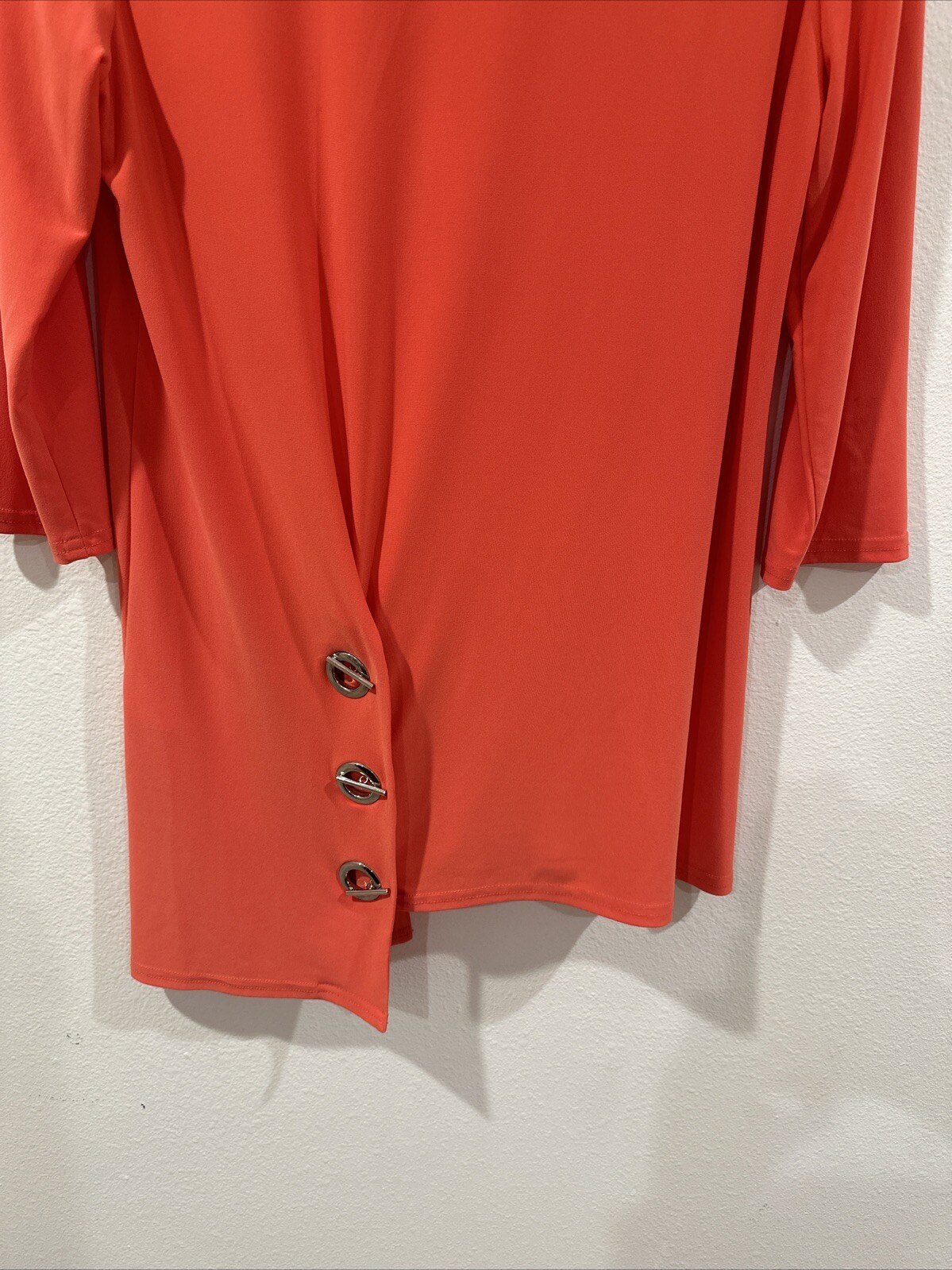 EUC Joseph Ribkoff Blouse Womens 10 Stretch V Neck Asymmetric Three Ring Detail