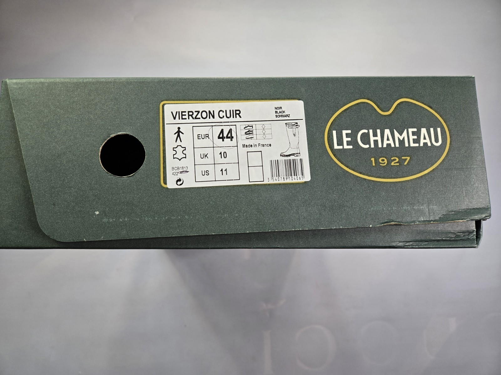LE CHAMEAU VIERZON LEATHER LINED MEN’S BLACK WELLINGTON BOOTS MADE IN FRANCE