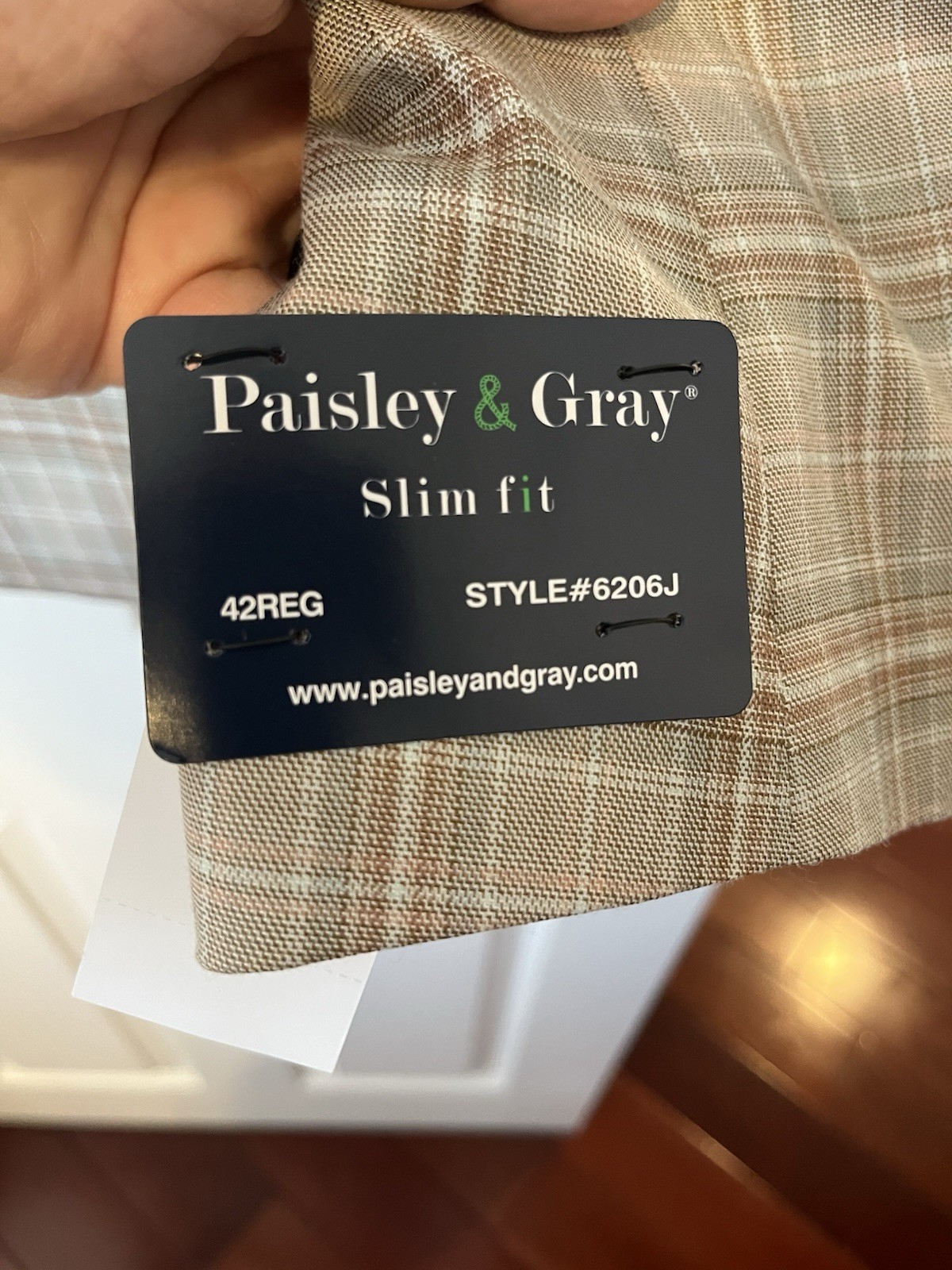 Paisley & Gray 42R SlimFit Windowpane Blazer Brown Floral Ticket Pocket Square