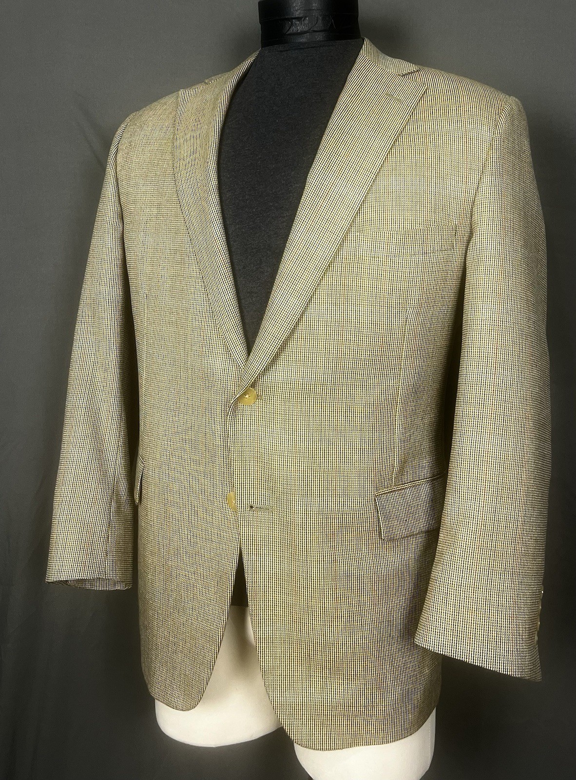 Paul Stuart Samuelsohn Wool Silk Weave Golden Beige Plaid Blazer Sport Coat 46L
