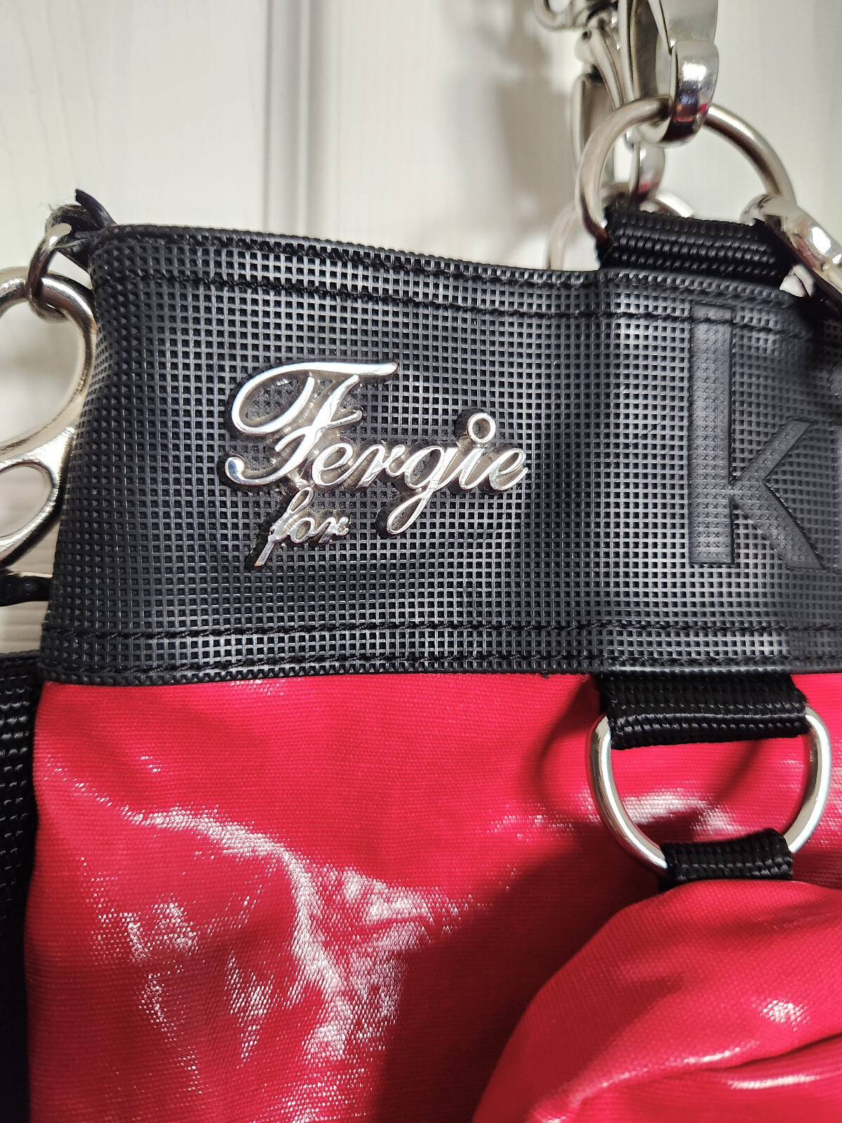 Kipling Fergie Glossy Convertible Crossbody Bag Tote Red and Black, Front Pouch