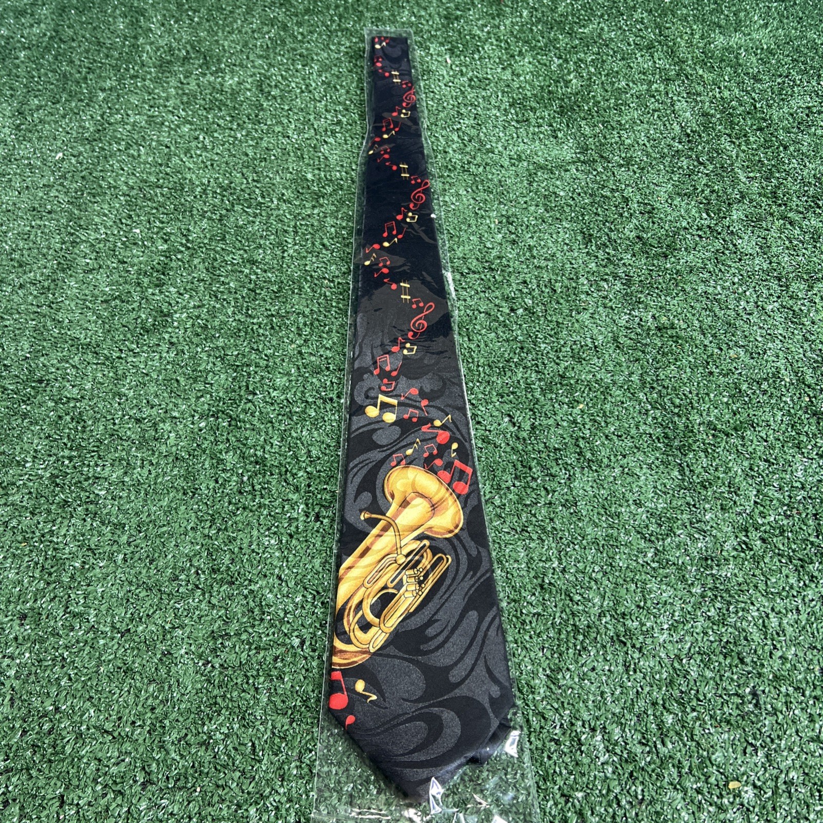 Men’s Tuba Wind Instrument Musical Theme Black Gold Novelty Necktie Bands Fun