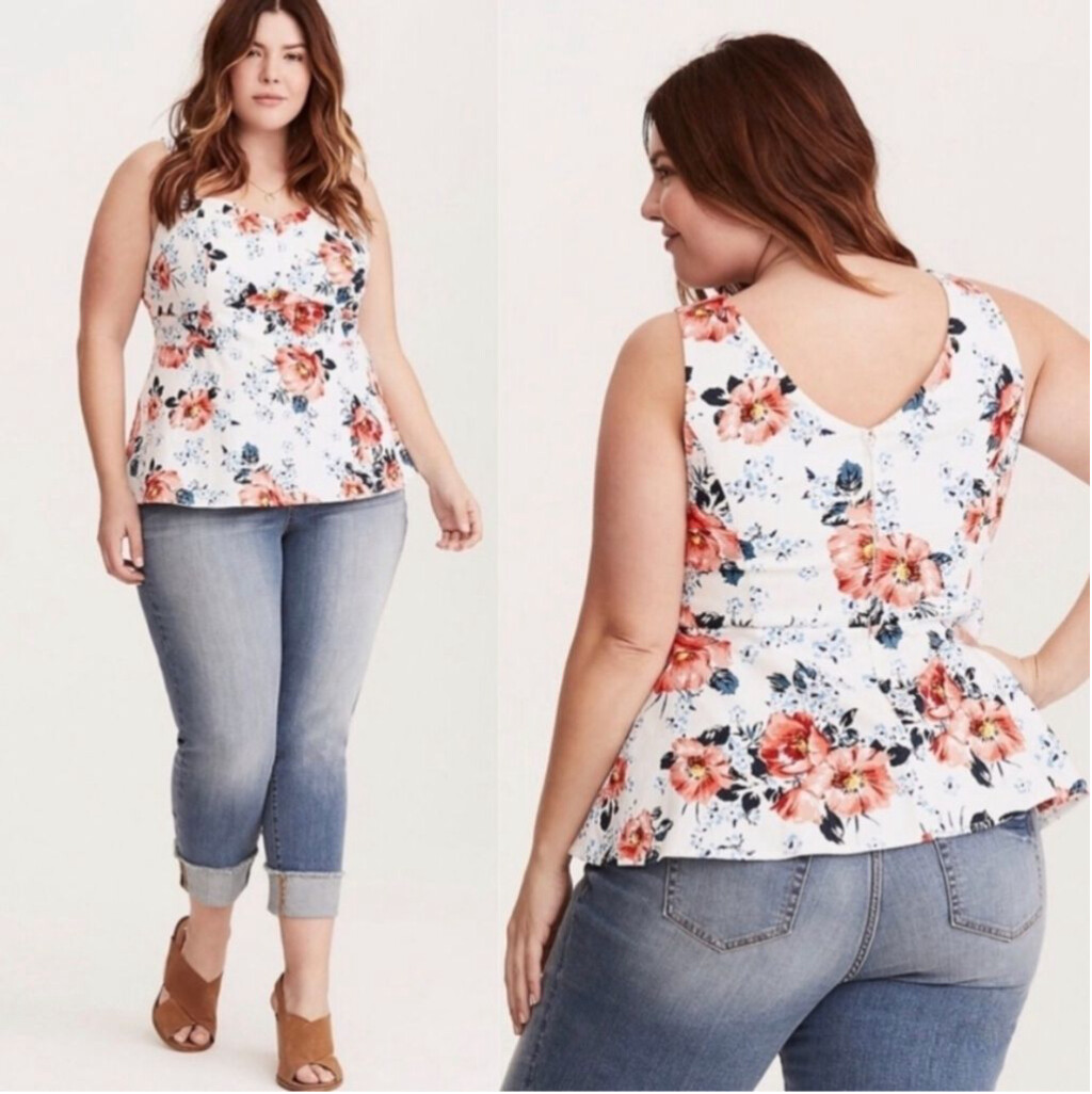 Torrid Floral Peplum Sweetheart Neckline Fit & Flare Stretch Top Size 2X Cottage