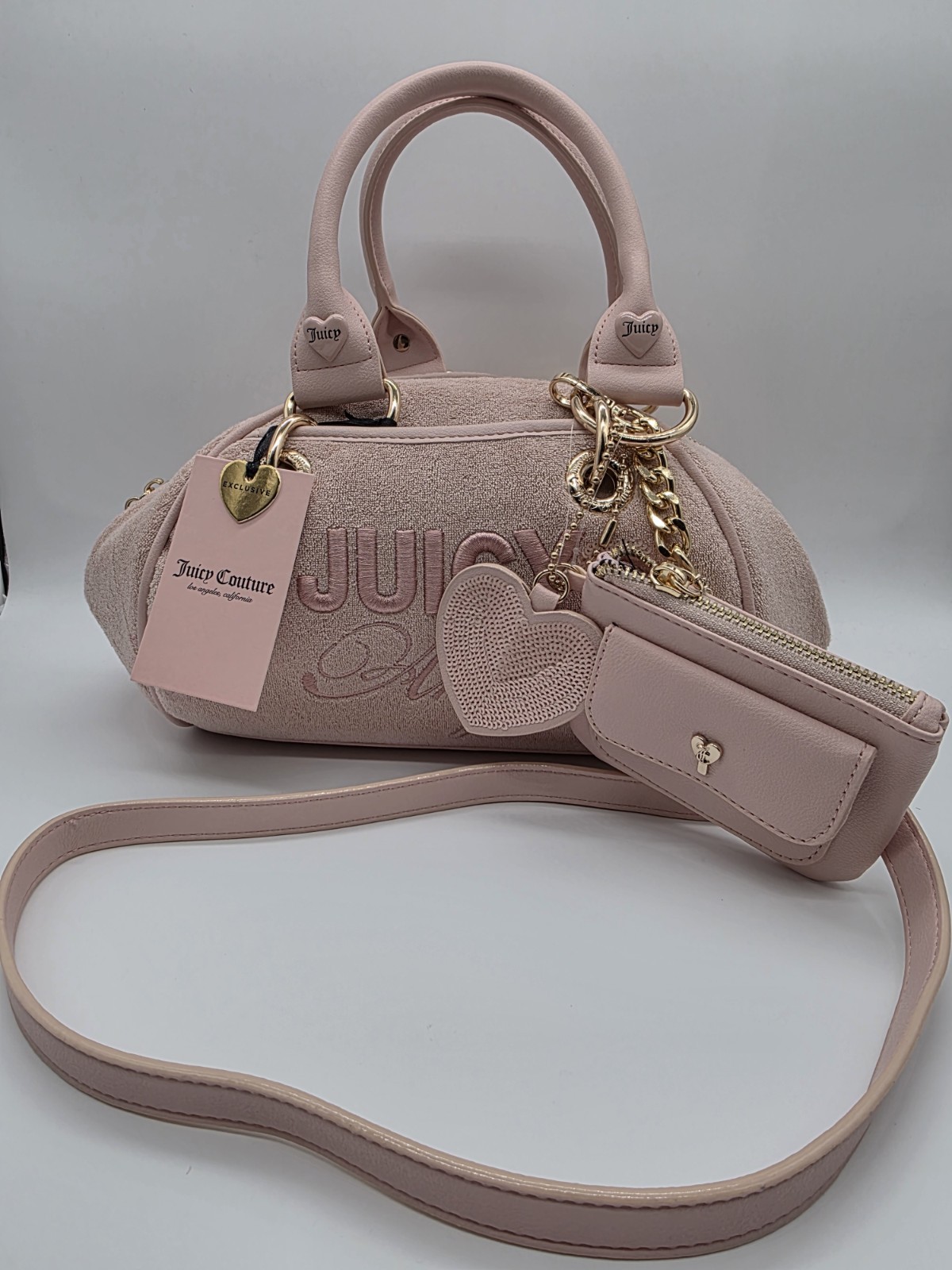 Juicy Couture Juicy Angel Satchel Pink Clay Heart Charm Crossbody bag NWT