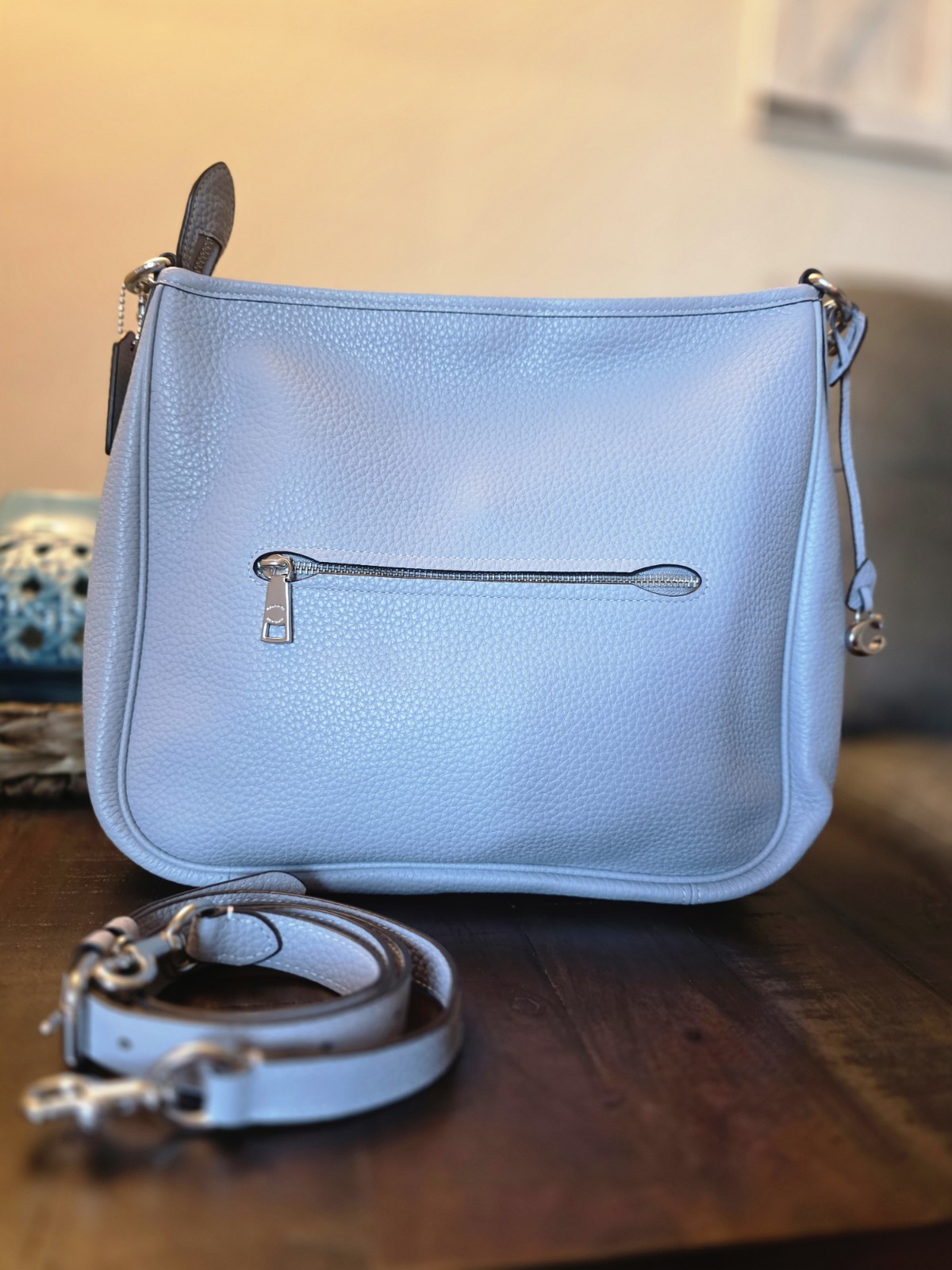 COACH Cary Shoulder Bag Blue Grey CC435 Leather
