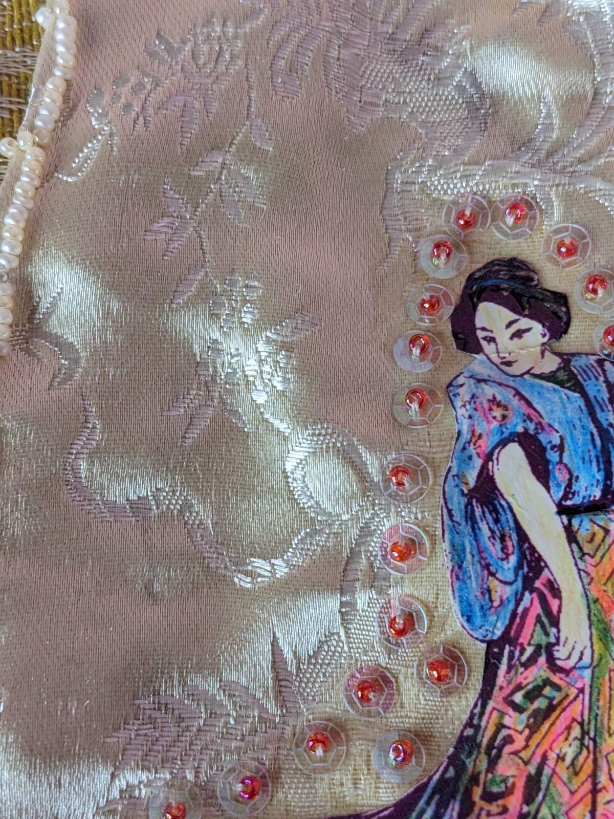 Embroidered Handbag Purse Bag Tote OAK Asian Oriental Golden Colors