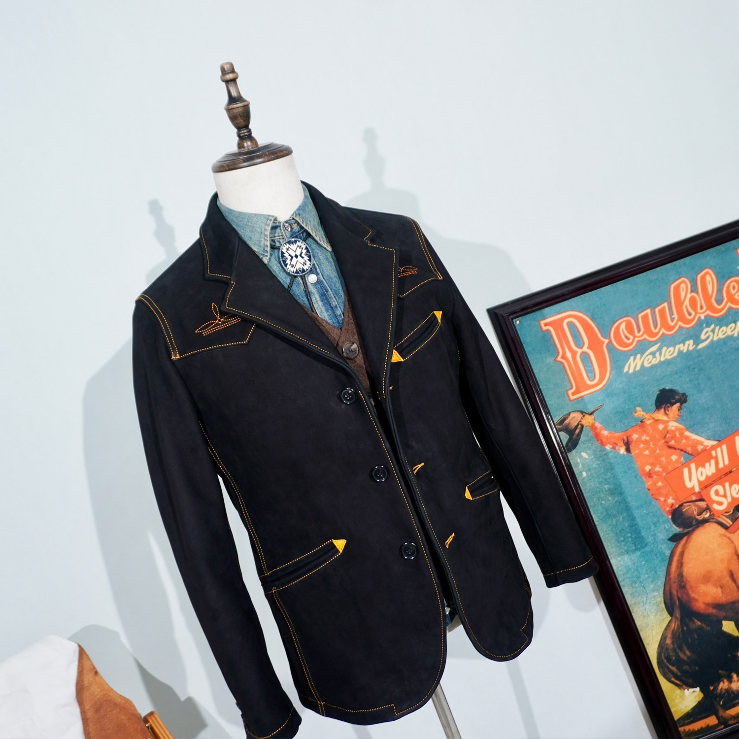 Vegetable Tanned Polished Cowhide Classic American Retro Western Leather Jacket