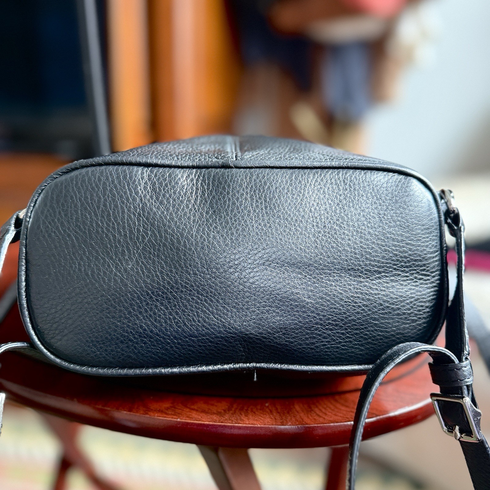 Coach F24385 Black Pebbled Leather Turnlock Drawstring Backpack