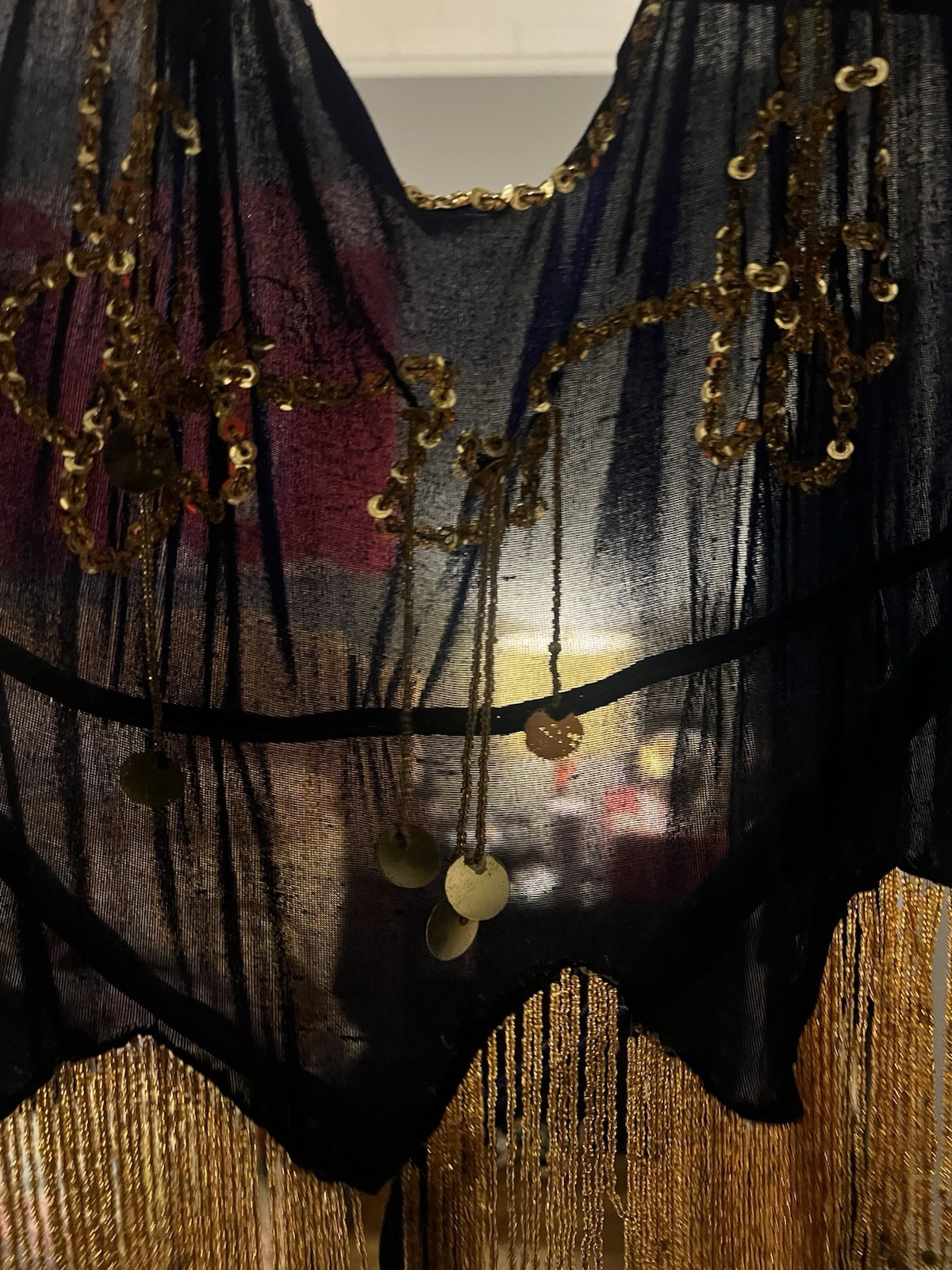Navy & Gold Bellydance Inspired Showgirl Fringe 2-Pc Sequin Beaded Festival Set