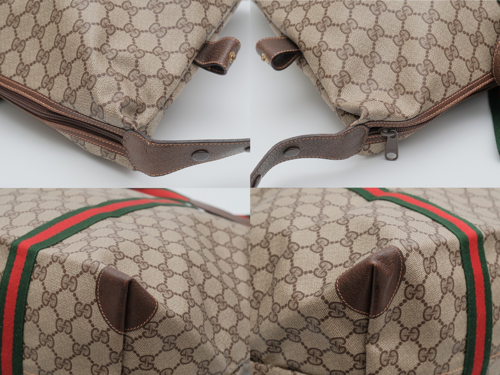 Vintage Gucci Travel Boston Tote Shoulder Bag GG Web Sherry Line 156.19