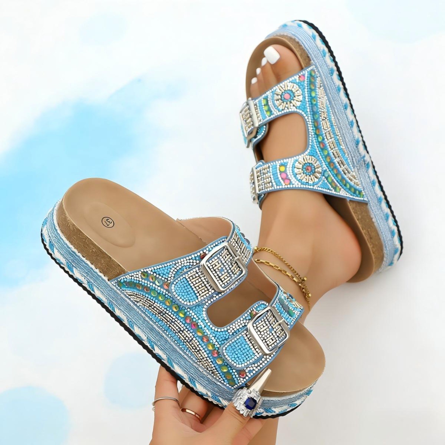 Women Arch Support Sandals, Cork Footbed Summer Beach Walking Slides