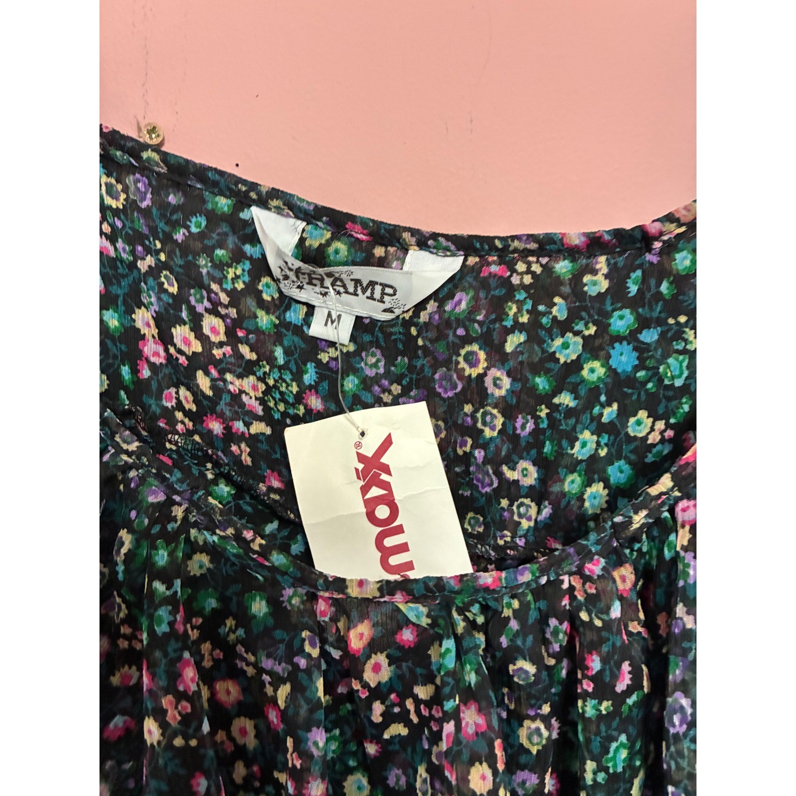 Tramp Floral Tiered Ruffle Top Womens Medium y2k Chiffon Boho Blouse NWT