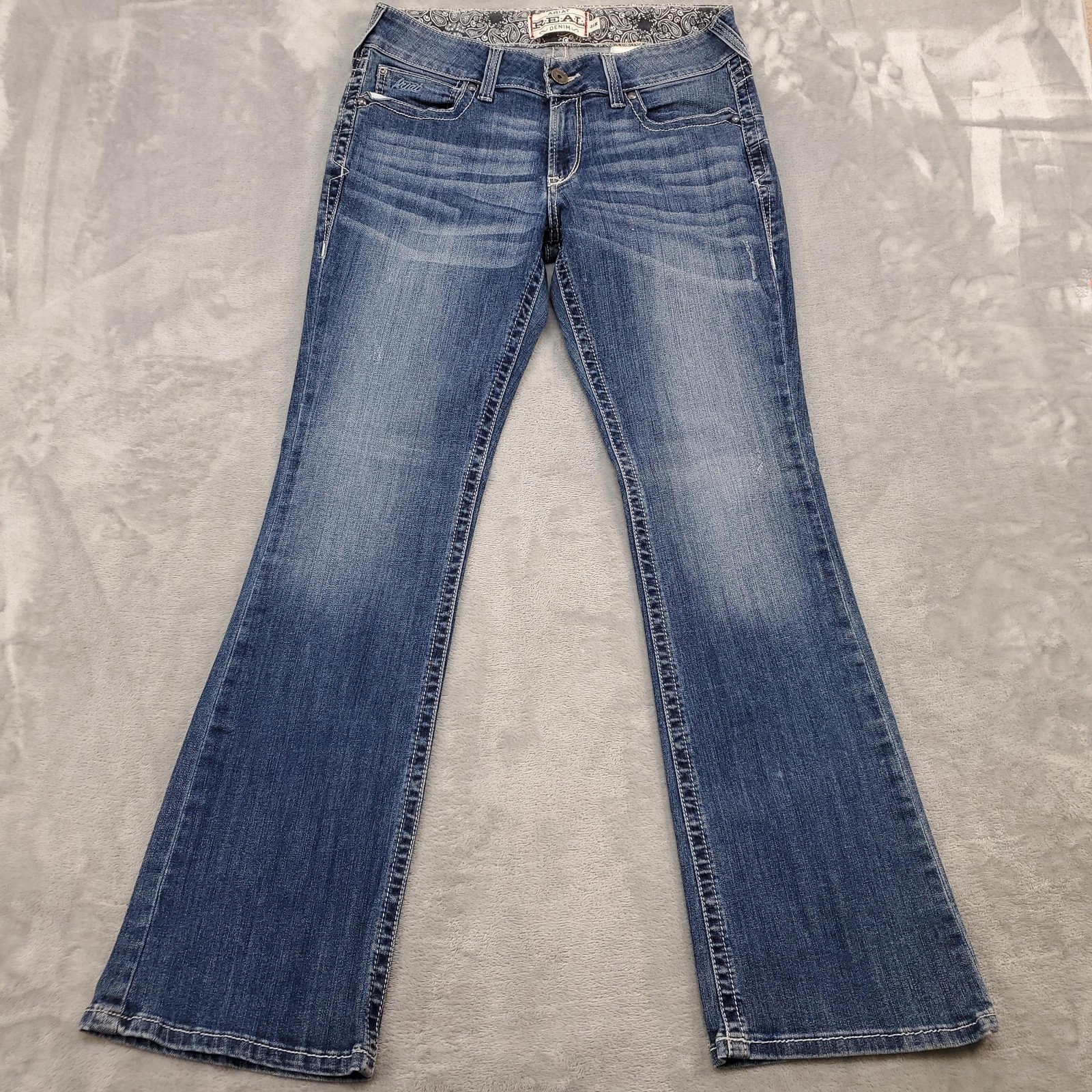 Ariat REAL Jeans Womens 31R Blue Eleanor Mid Rise Bootcut Stretch Embroidered