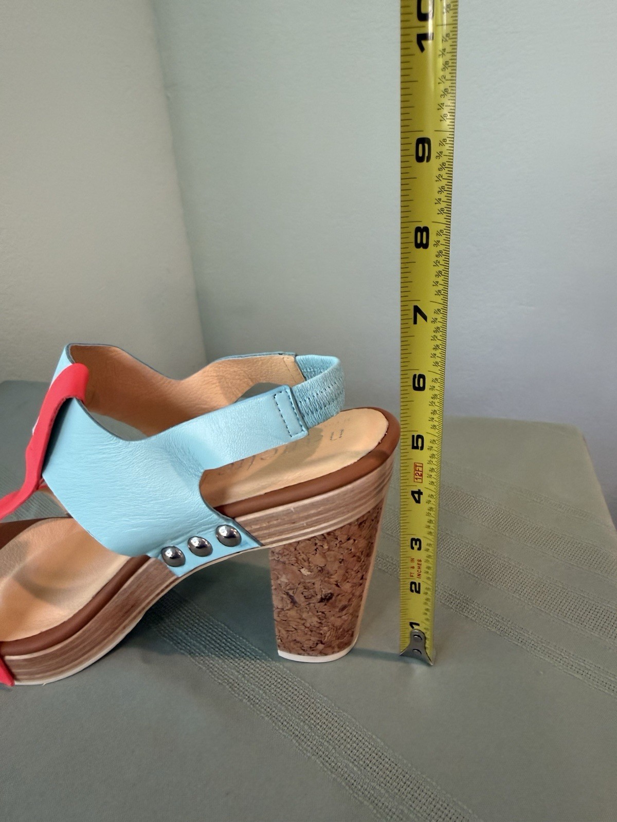 Nanette Lepore Blue/Orange Leather Strappy Studded Open Toe Block Heel 10