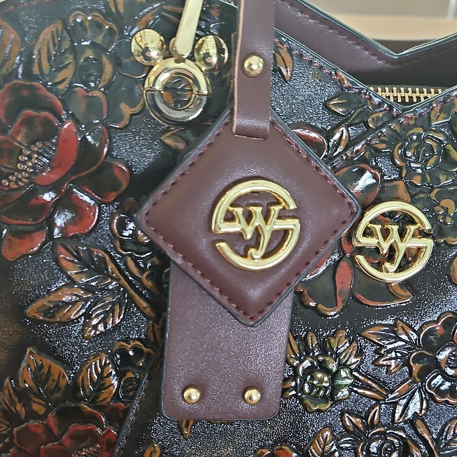 Vintage Style Flower Pattern Handbag, PU Leather Bag, Fashion Crossbody Bag
