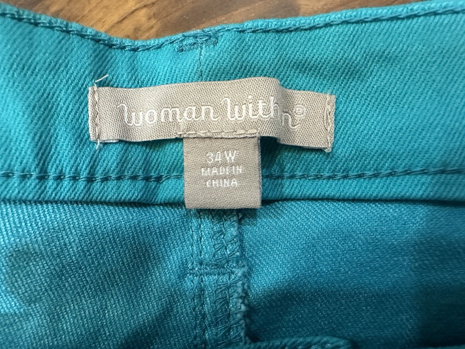 EUC Woman Within Plus Size 34W Turquoise Green Denim Jeans Capris