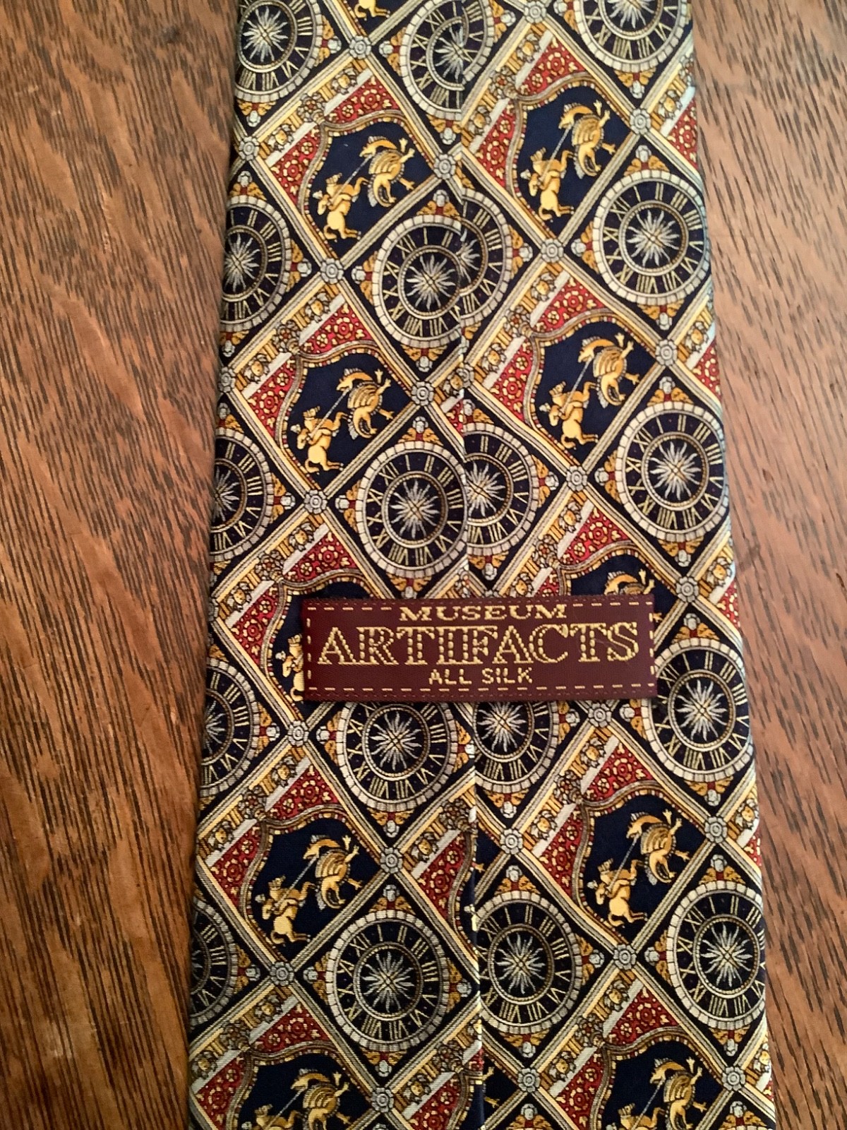 MUSEUM ARTIFACTS Silk Necktie Compasses Figures St. George and Dragon Motif