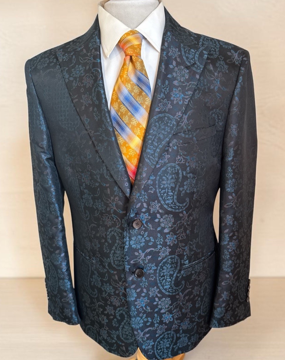 Tallia Blazer Mens Sz 42R Slim Fit Blue Paisley Formal Sport Coat Evening Jacket