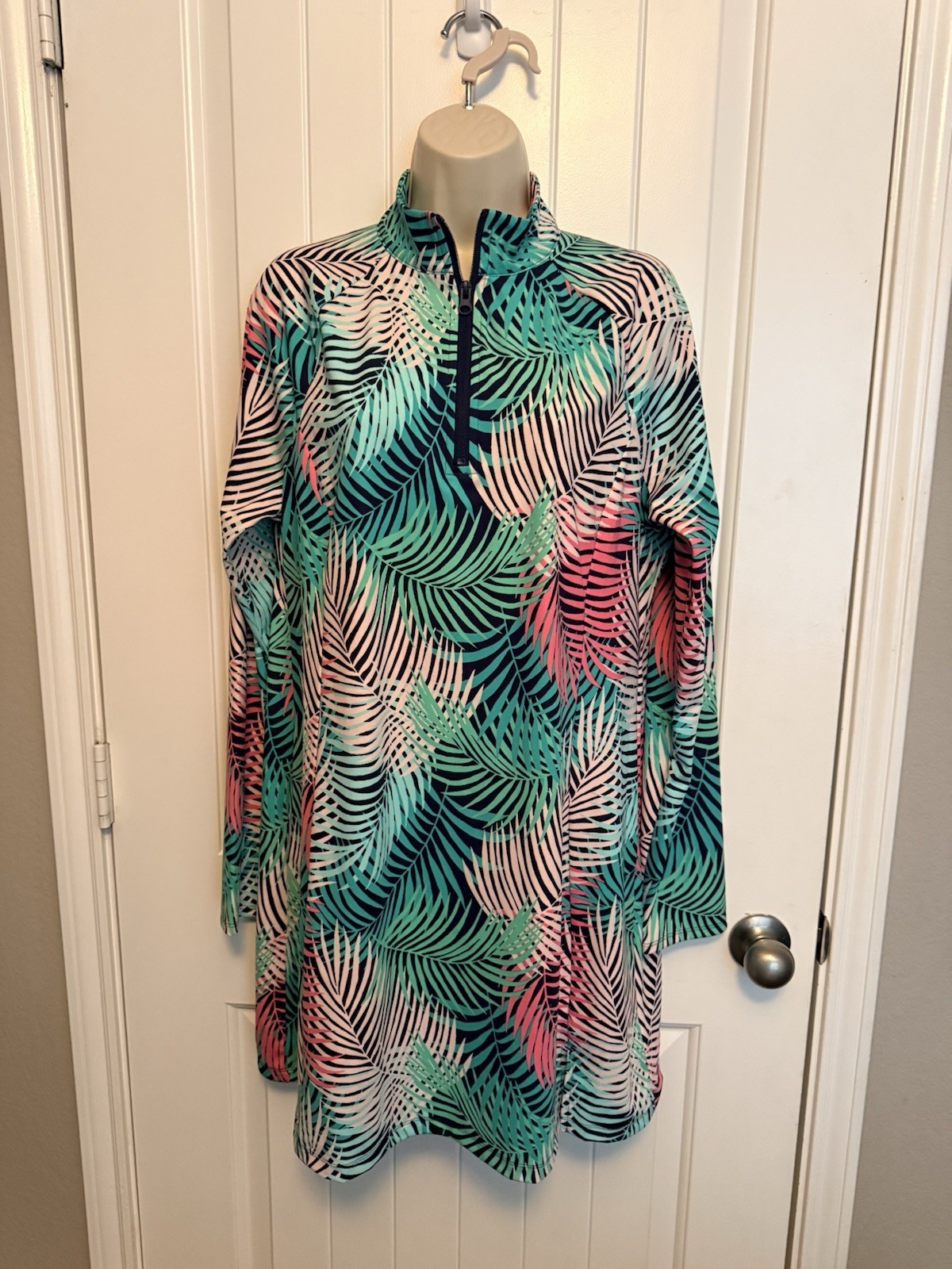 Tommy Bahama Golf Dress Tropical Leaf Print Long Sleeve Women’s Sz XL