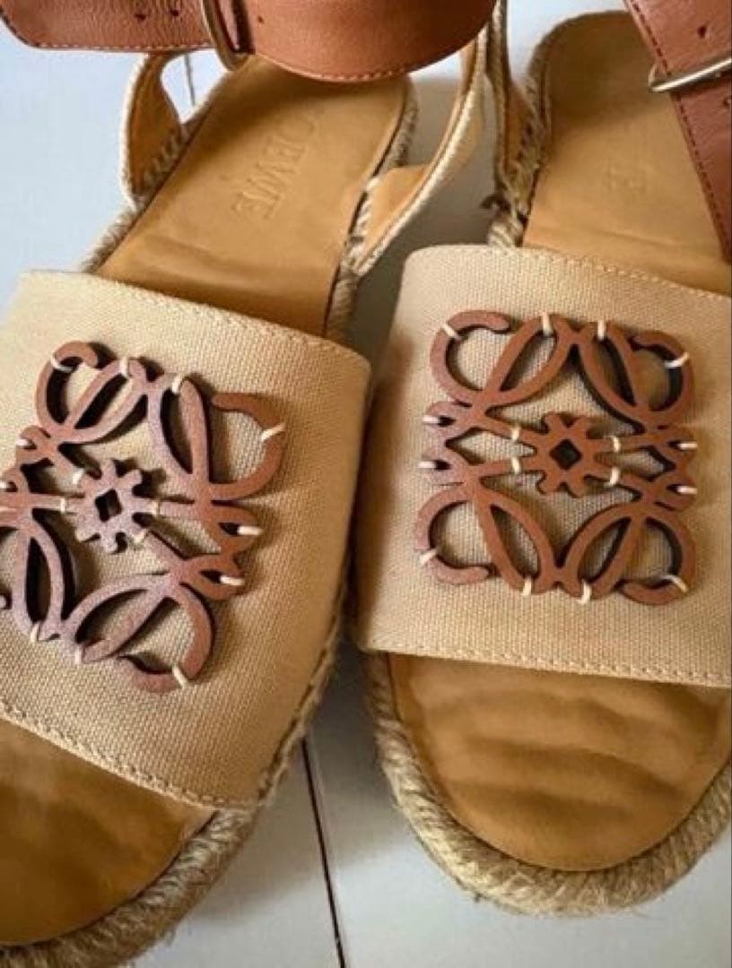 LOEWE [Espadrille Sandals] Anagram Beige Brown Women’s Size 37