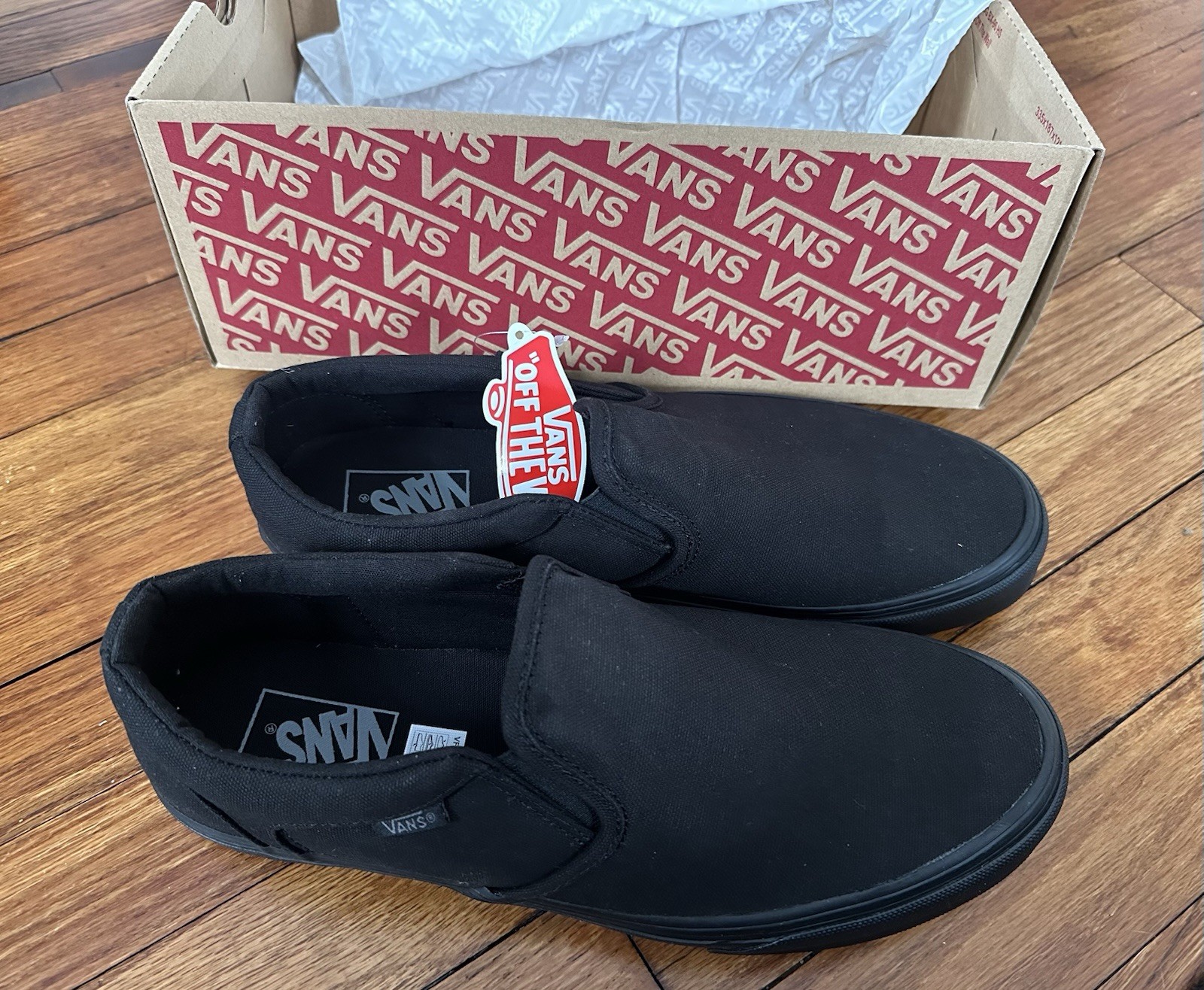 Vans Men’s Asher Slip On Double Black Canvas Casual Skate Shoes Size 12 NEW