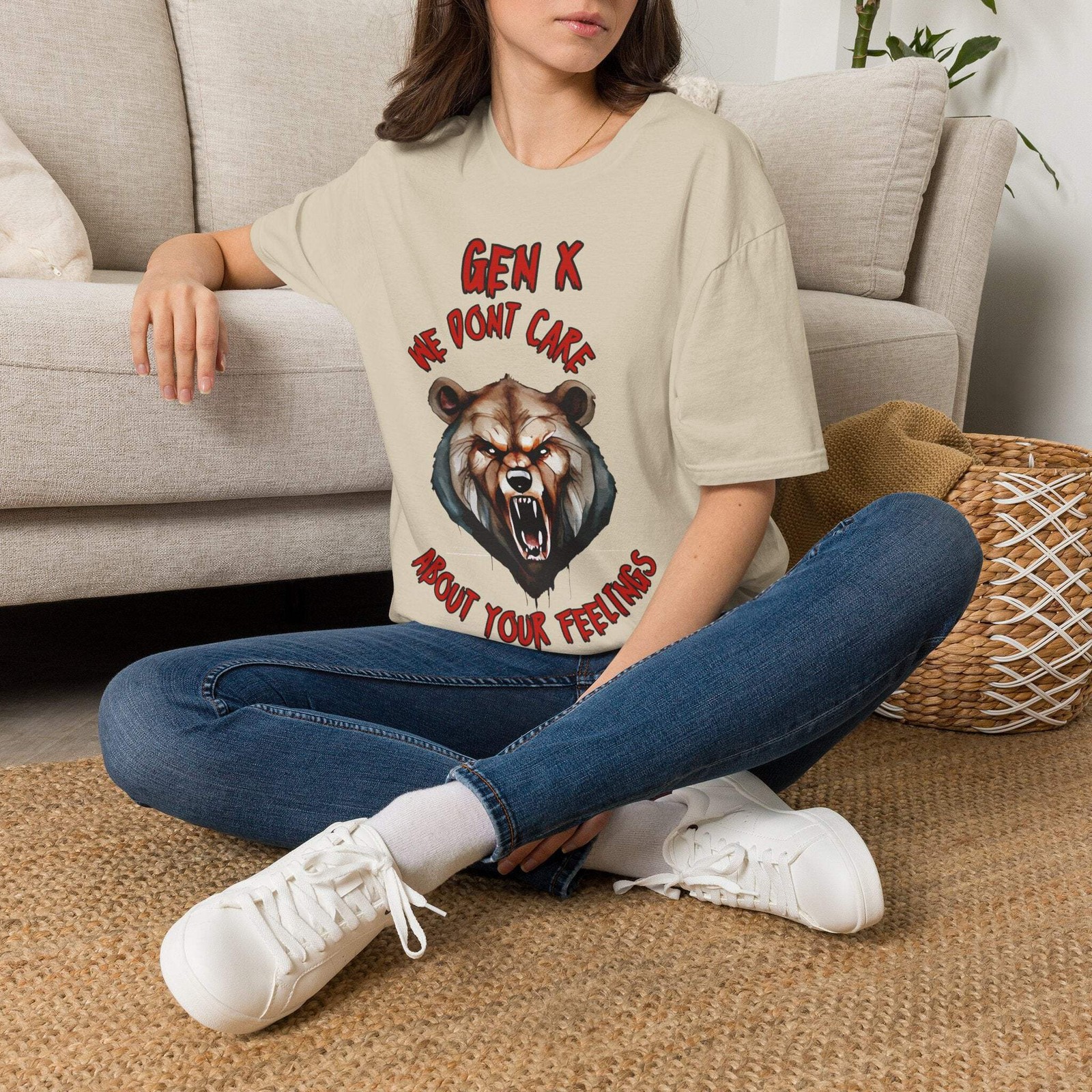 Sarcastic Gen X Dark Shirt We Dont Care About Your Feelings Bear Tee, Badass Gen