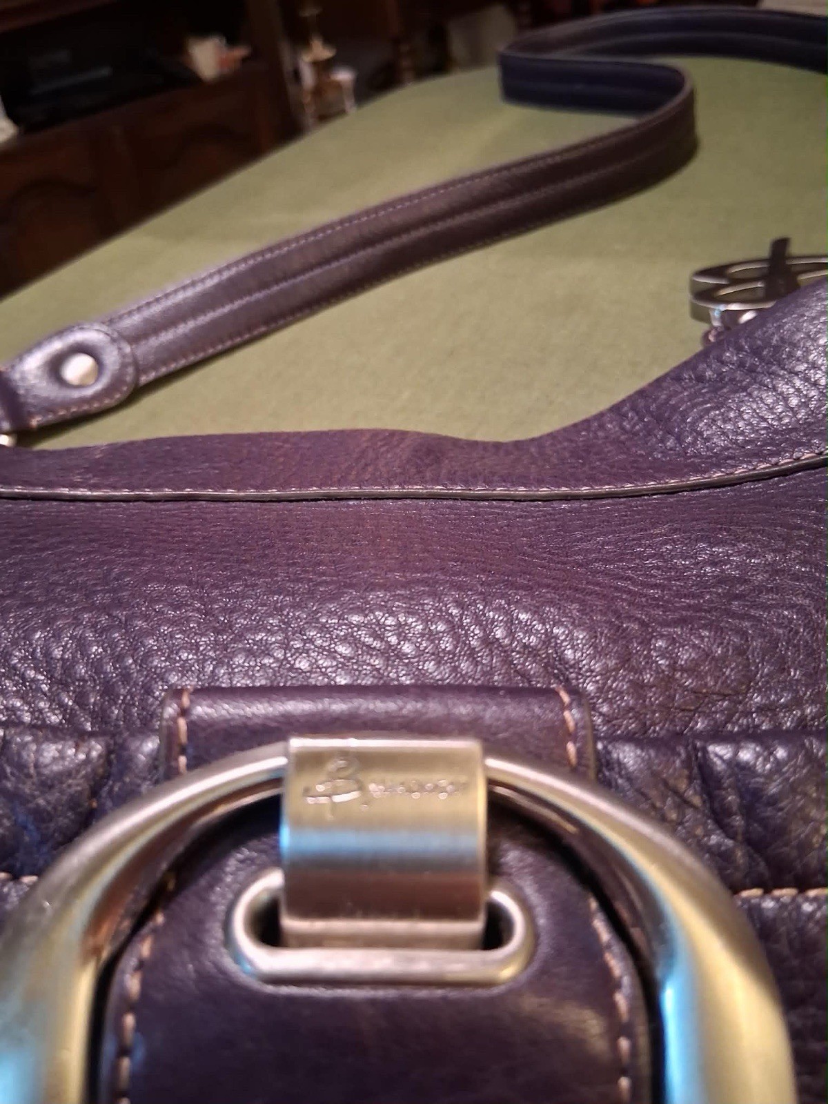 B. Makowsky Purple Soft Pebbled Leather Crossbody Animal Lining w Charm Silver