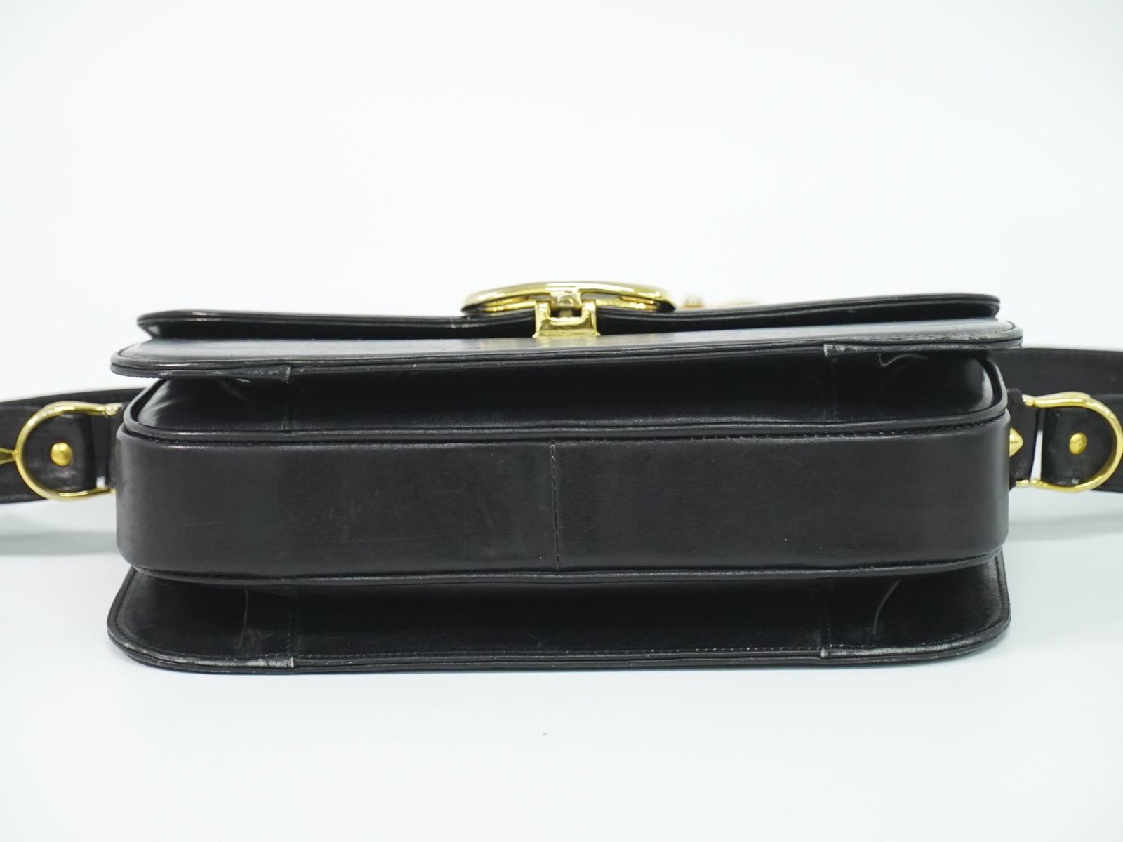 CELINE Horse Carriage Hardware Leather Shoulder Bag Black Gold