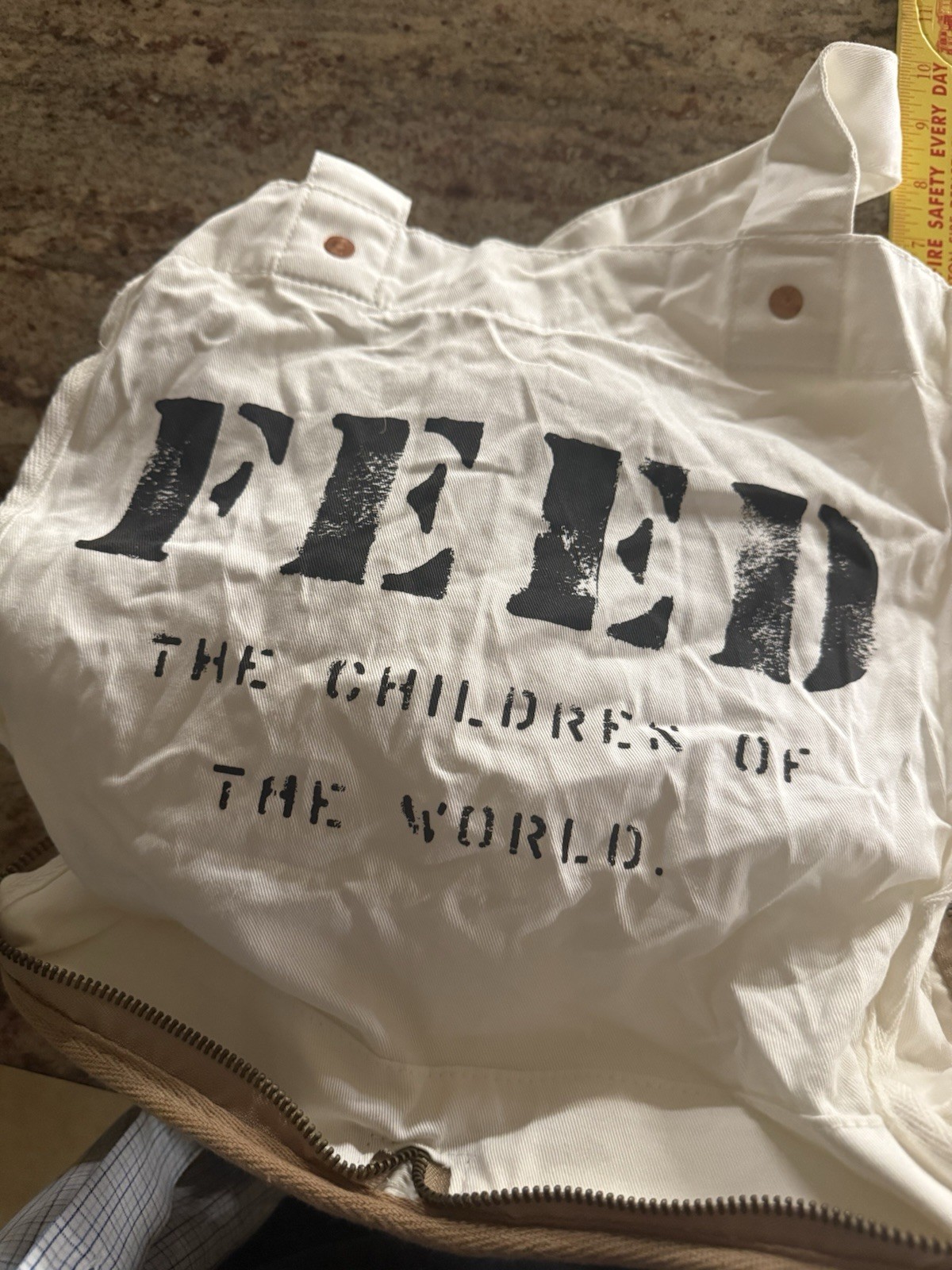 Feed 100 Children of the World Convertible Re-Usable Tote Bag Burlap/Cotton EUC