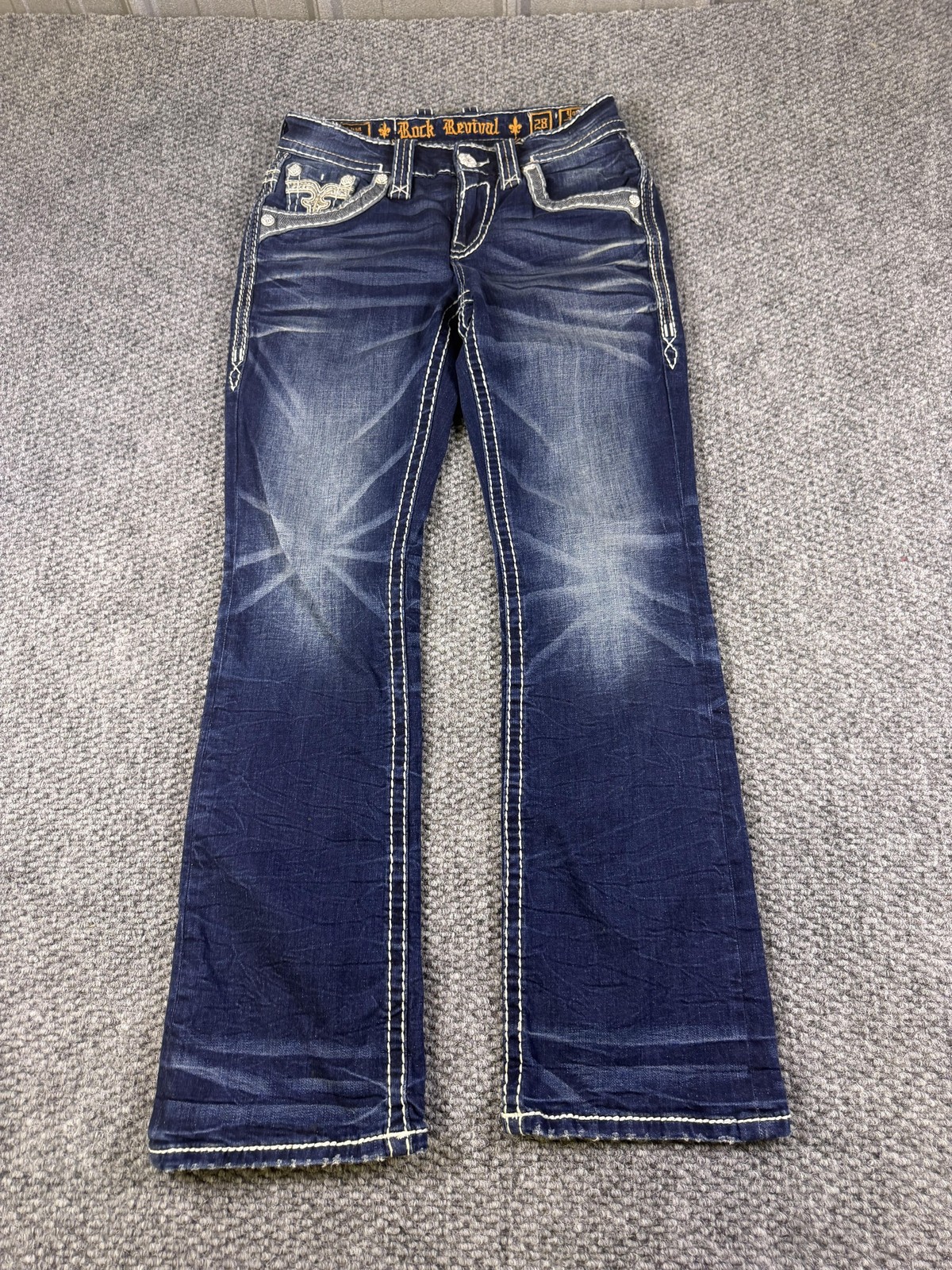 Rock Revival Jeans Womens 28 Blue Yowah Slim Boot Bootcut Distressed Embroidered