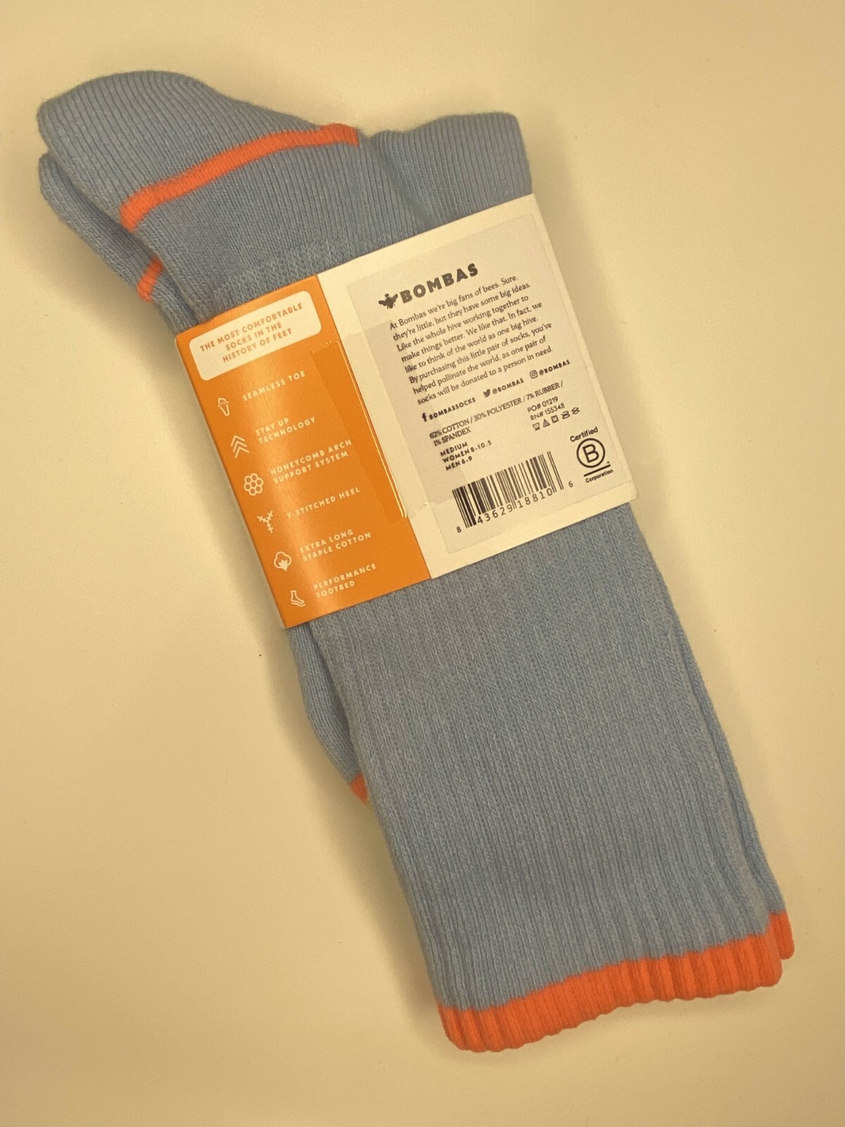 [3 Pack] Bombas Neon Tipping Border PowderBlue Medium Calf Socks