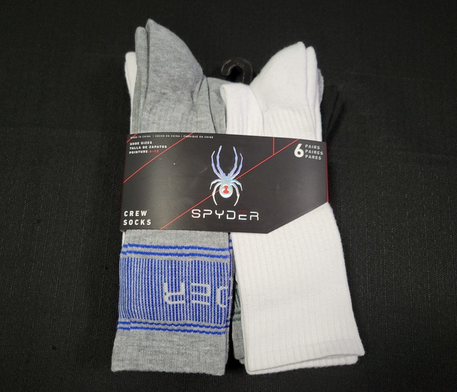 SPYDER Mens Socks Crew Cushioned Everyday Work Sports 6 Pair Shoe SIZE 6-12