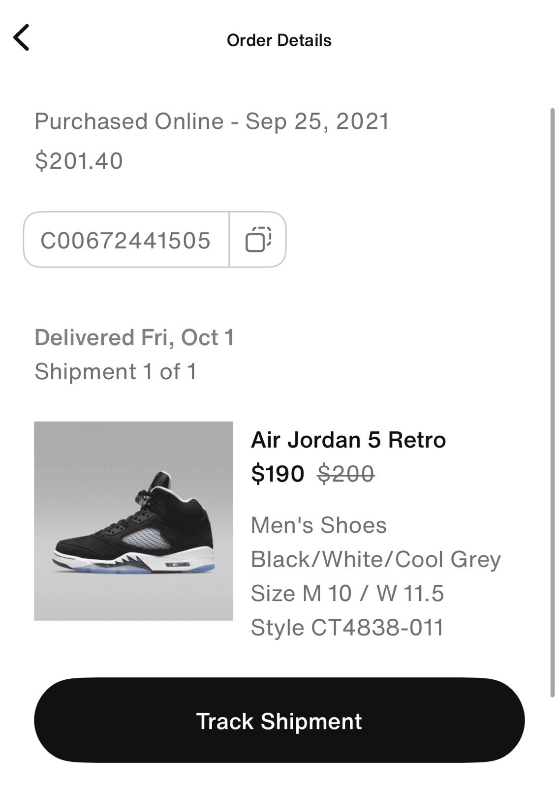 Air Jordan Retro V 5 Oreo Size 10