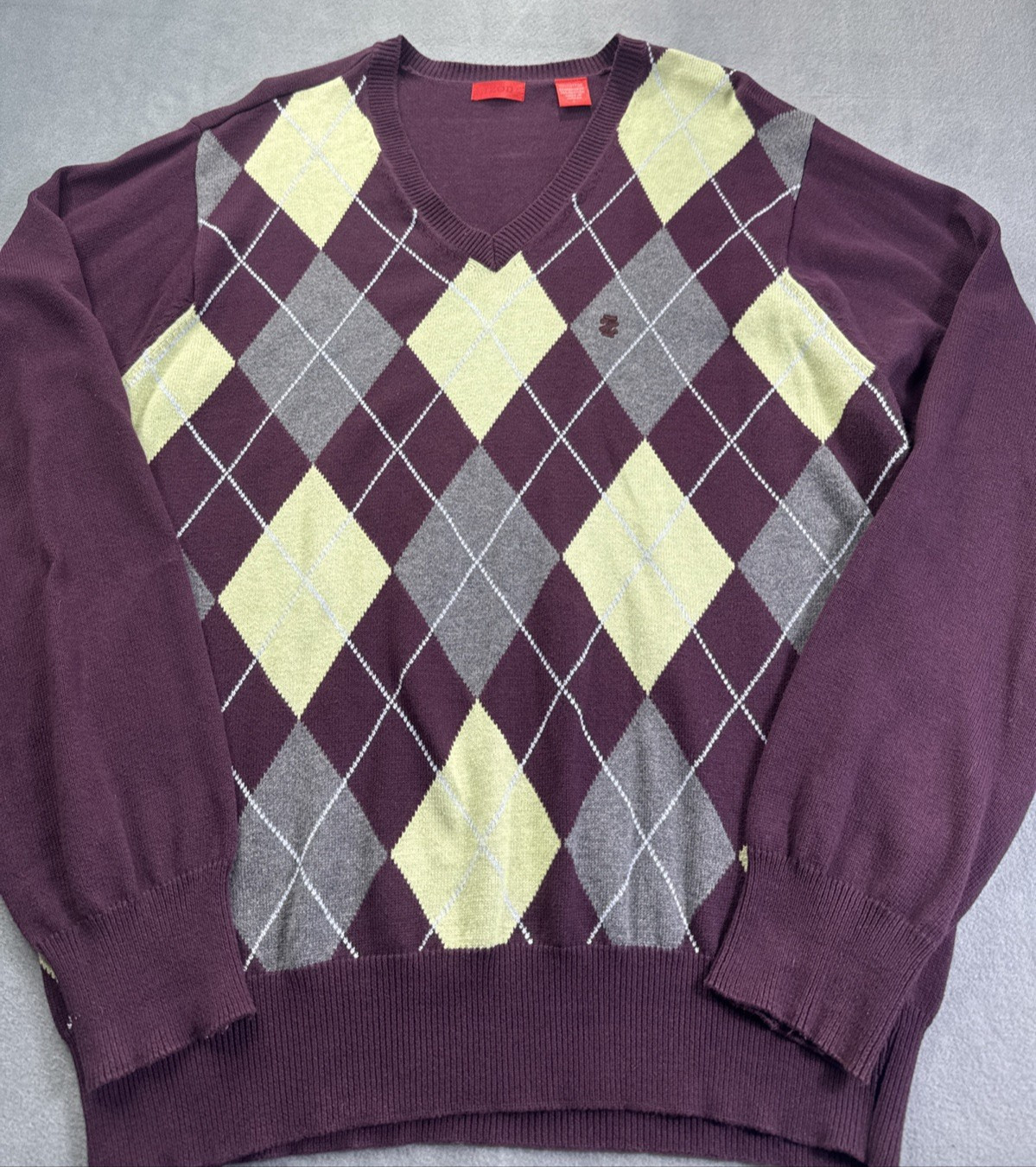 Izod Argyle V-neck Pullover Sweater Mens L Cotton Golf Ivy League Preppy