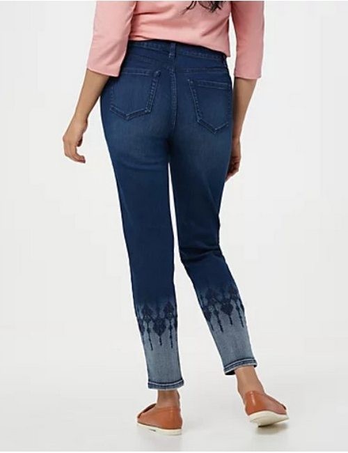 Studio Denim & Co Alexandria Wash Slim Ankle Jeans Bleached Embroidery Hem New