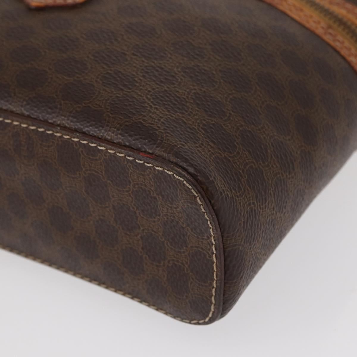 CELINE Macadam Canvas Vanity Pouch PVC Leather Brown Gold Auth ep12322