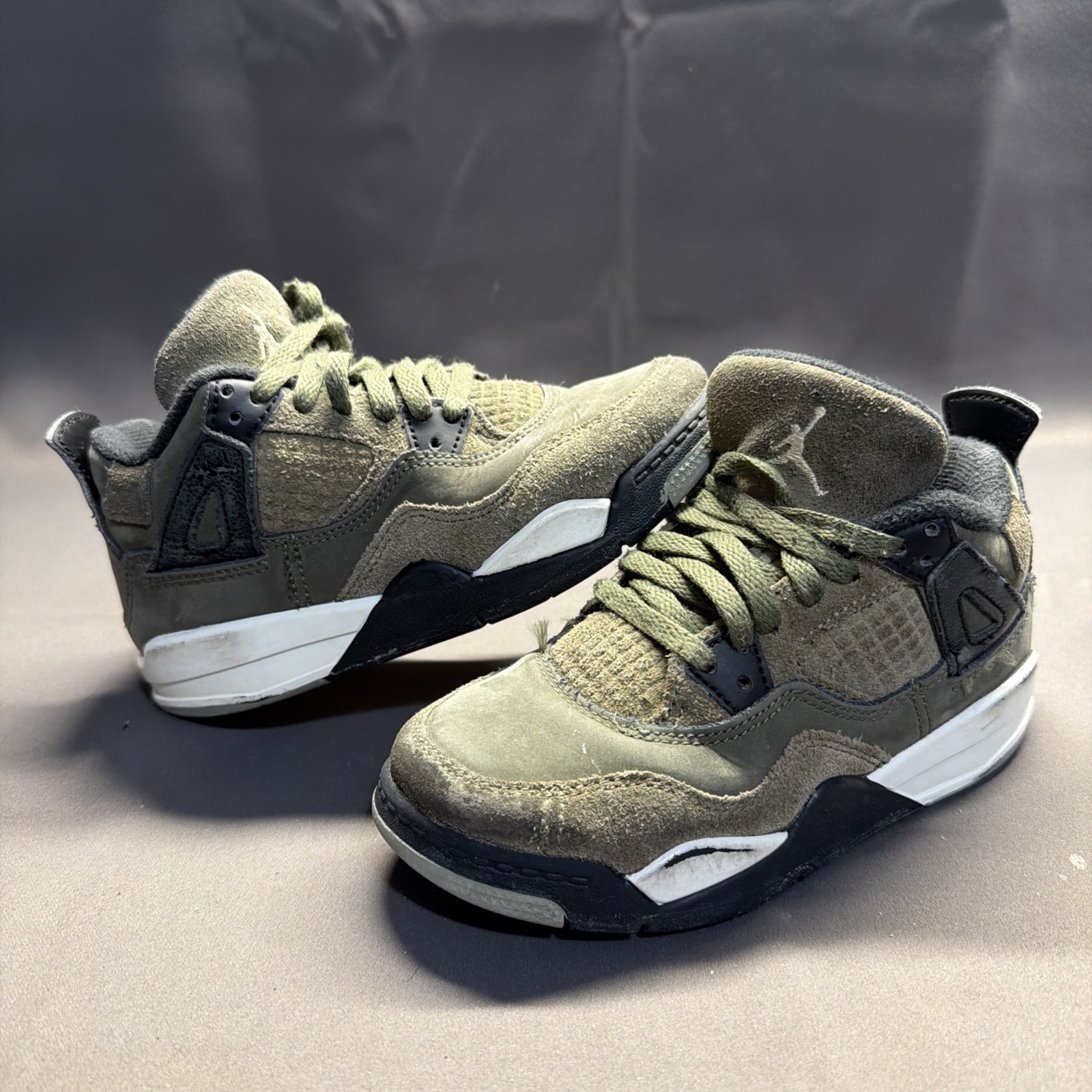 Jordan Air 4 Shoes Kids Size 12C Green Olive Suede Basketball FB9929-200 C4