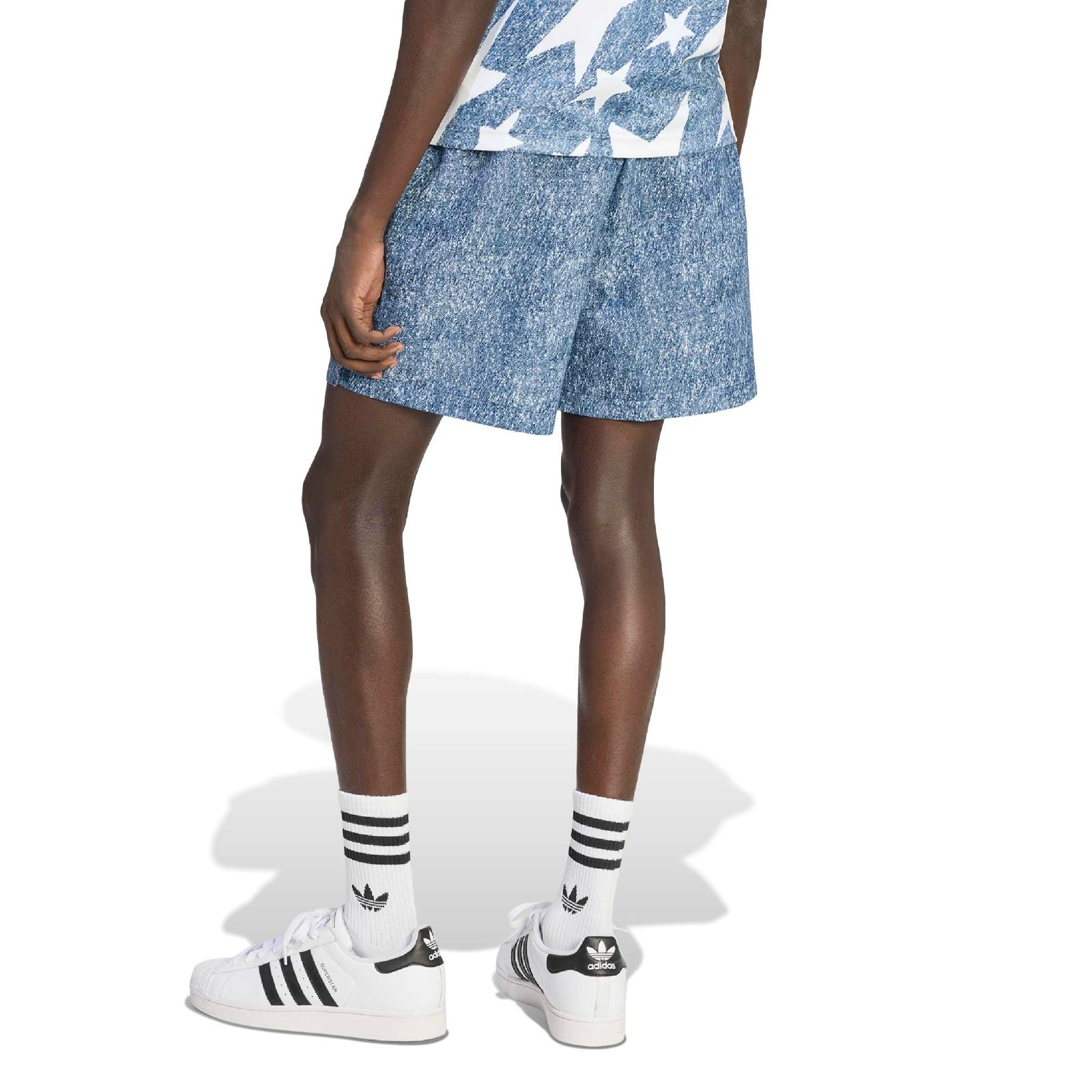 Adidas Originals Men’s (White/Dark Blue) Denim Graphic Shorts KB2804