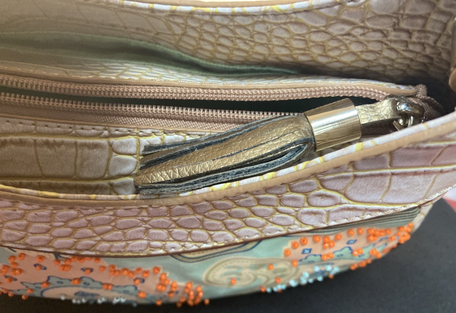 Spring Liz Claiborne Orange & Turquoise Handbag w/Leather Trim – Beadwork Y2K