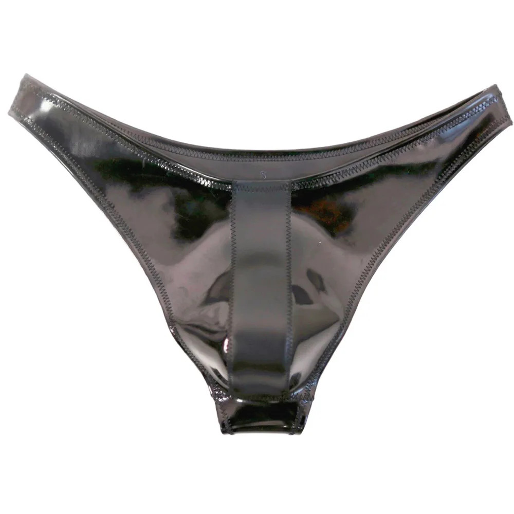 Sexy Men Double Sided PU Shiny U Convex Briefs Lingerie G-string PVC Faux Latex