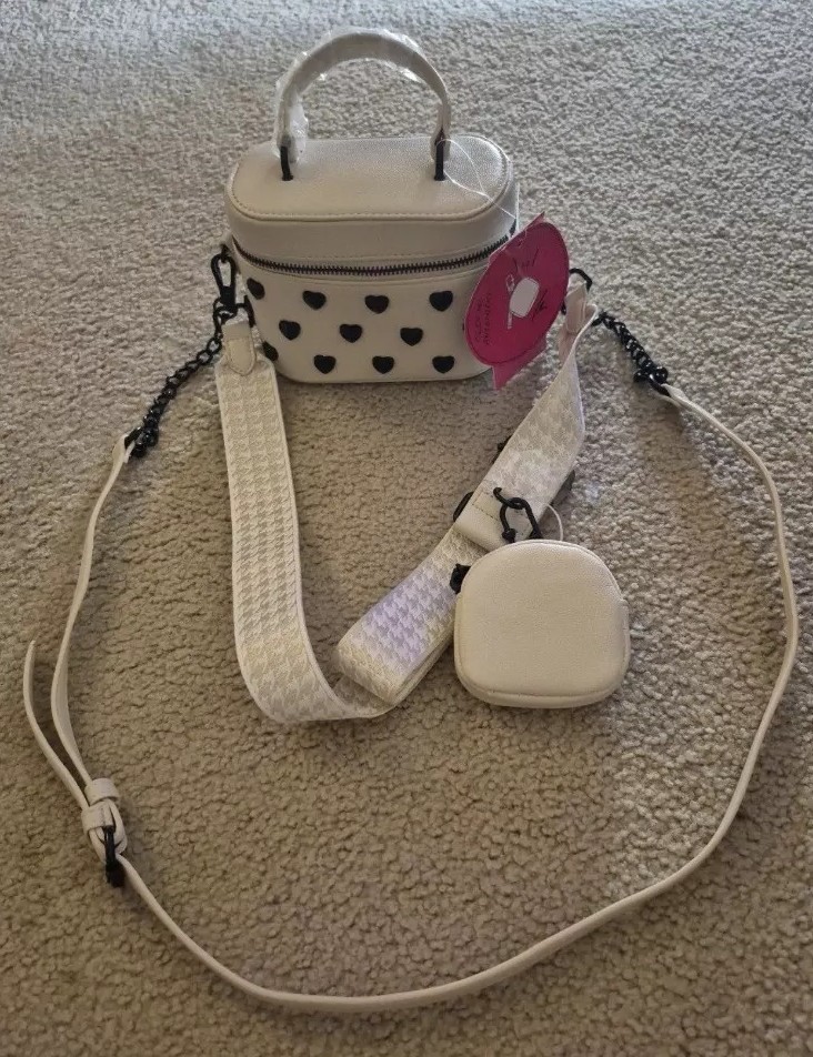 BETSEY JOHNSON XO HALEN TOP HANDLE CROSSBODY BAG WITH STUDDED HEARTS