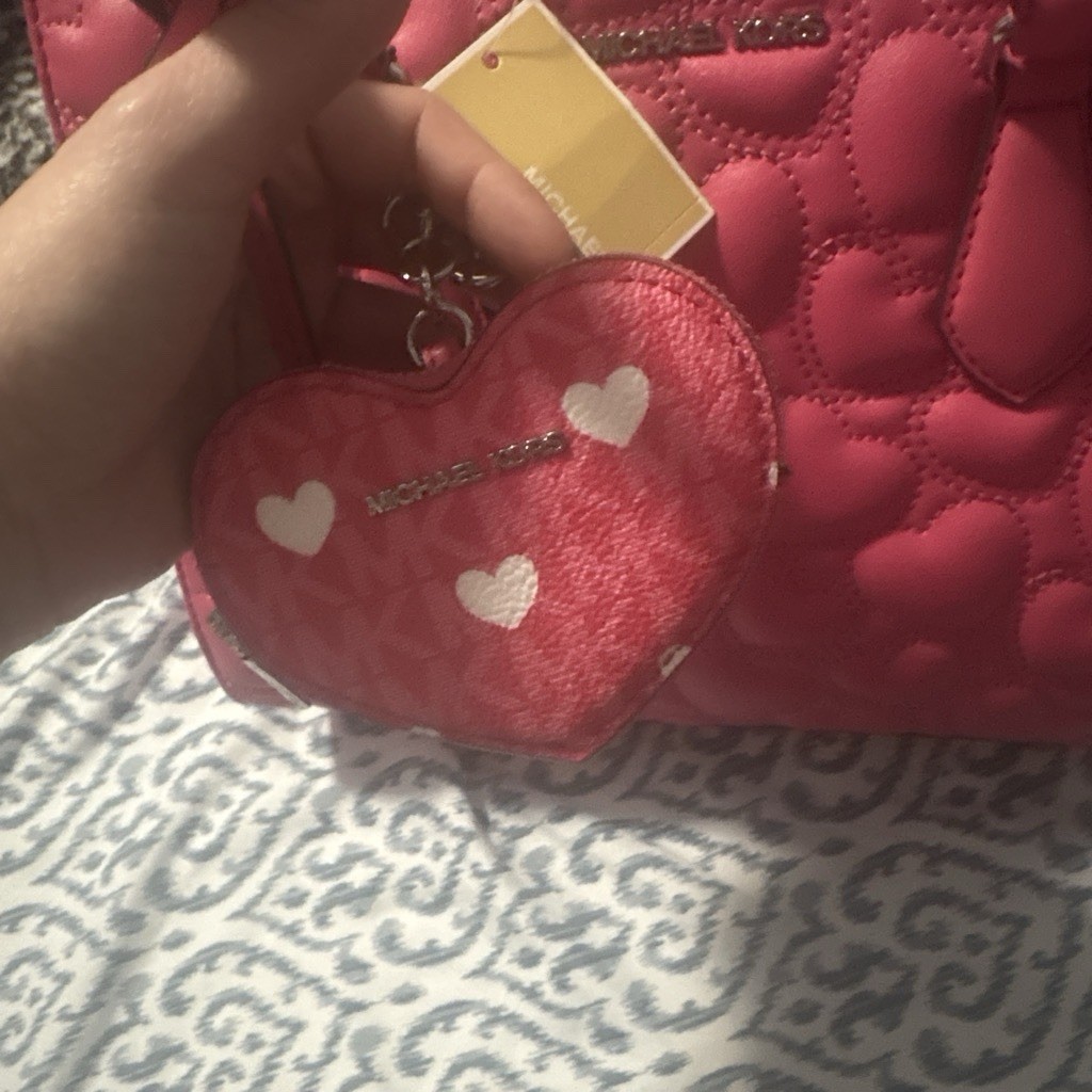 Michael Kors Medium Satchel Hibiscus Quilted Heart Charm Zip Crossbody Strap
