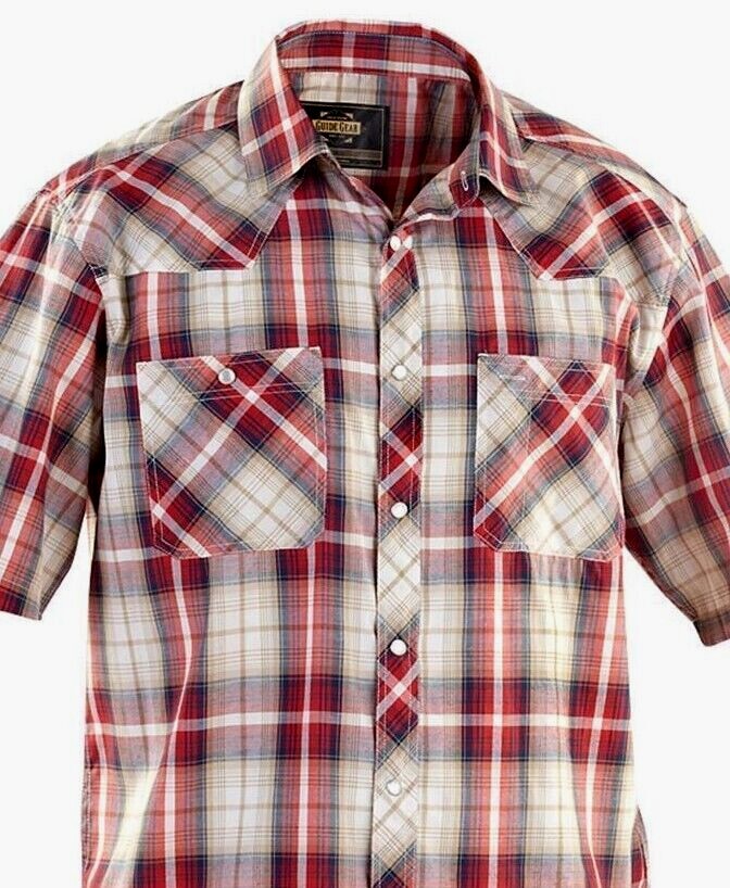 Men’s Western Shirt-Guide Gear -Snap Pocket-Rodeo-Plaid Shirt Casual-NWT