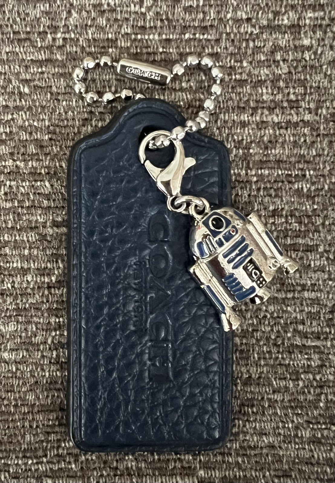 Genuine Coach 2.25” Blue Leather HangTag with Star Wars R2D2 Droid Charm New