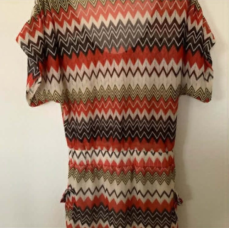 Orange, Brown and Cream Multicolor Chevron Women’s Blouse, Size MM