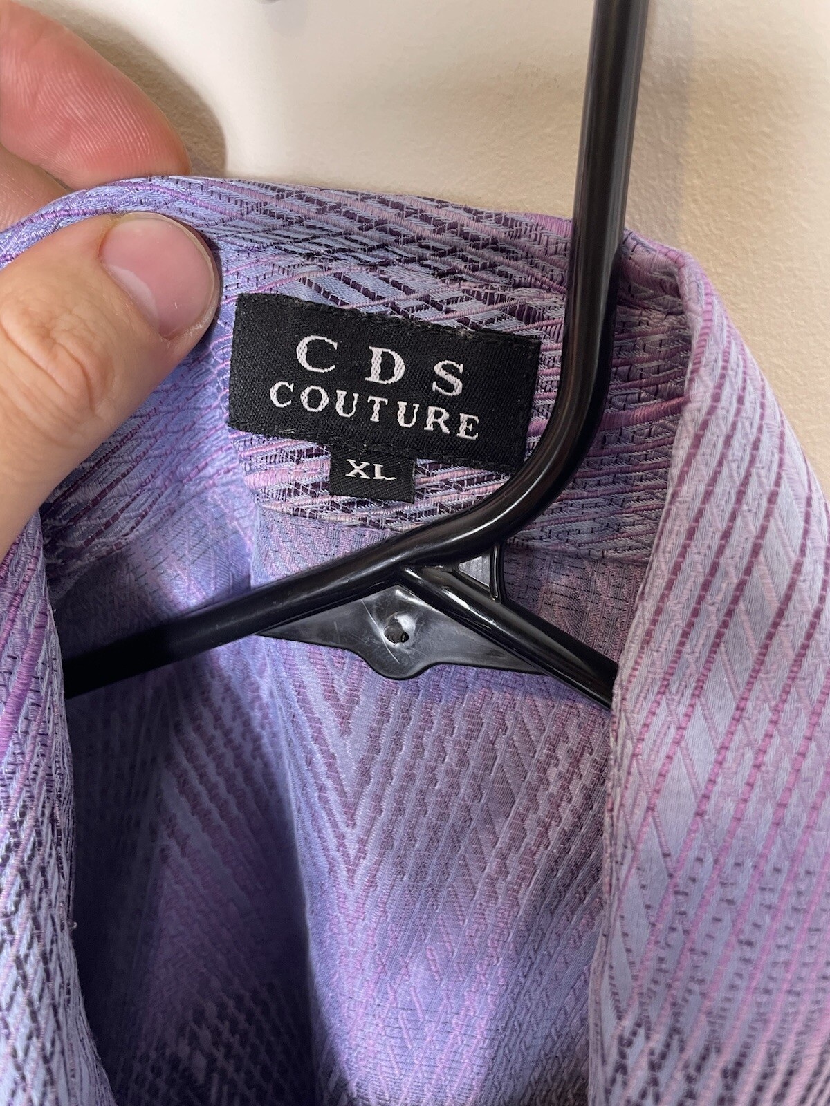 Creme De Silk CDS Metallic Silk Men’s Shirt XL Purple Pattern