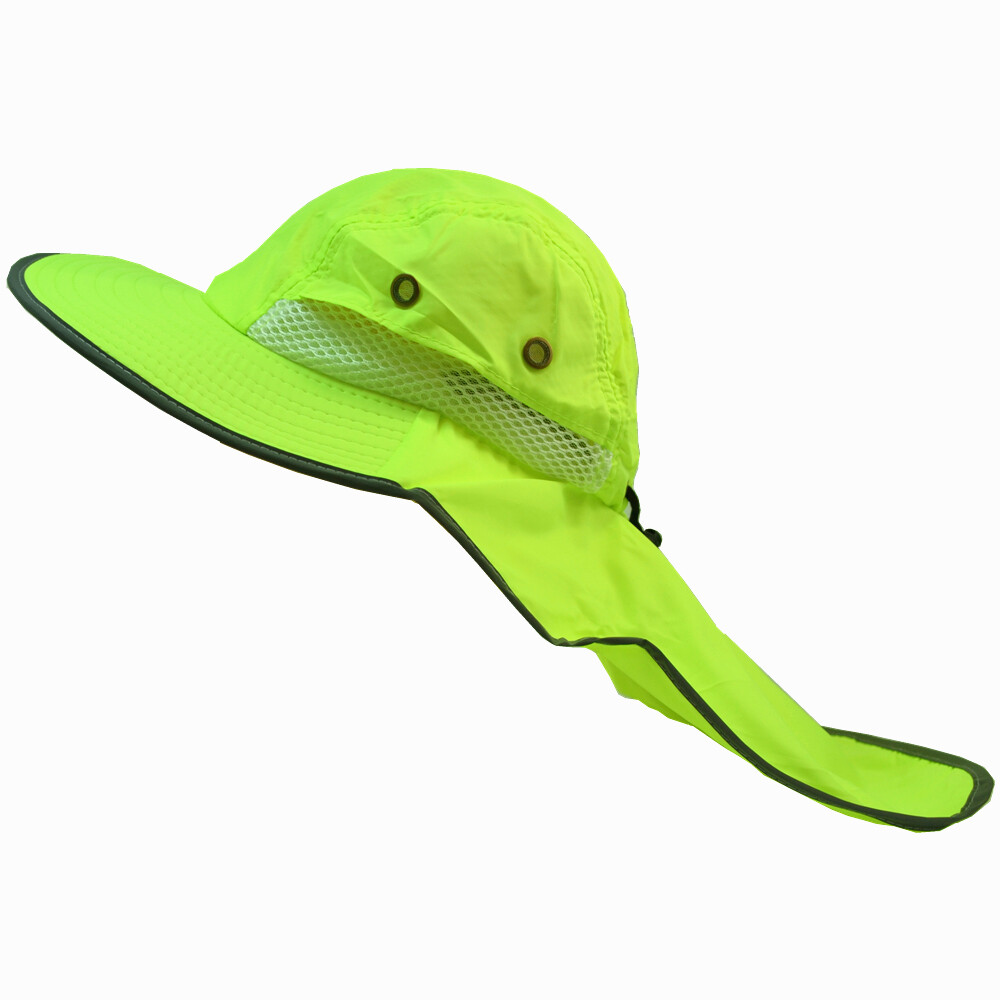 Hi Vis Reflective Safety Boonie Neck Flap Cover Work Hat Wide Brim Bucket Cap