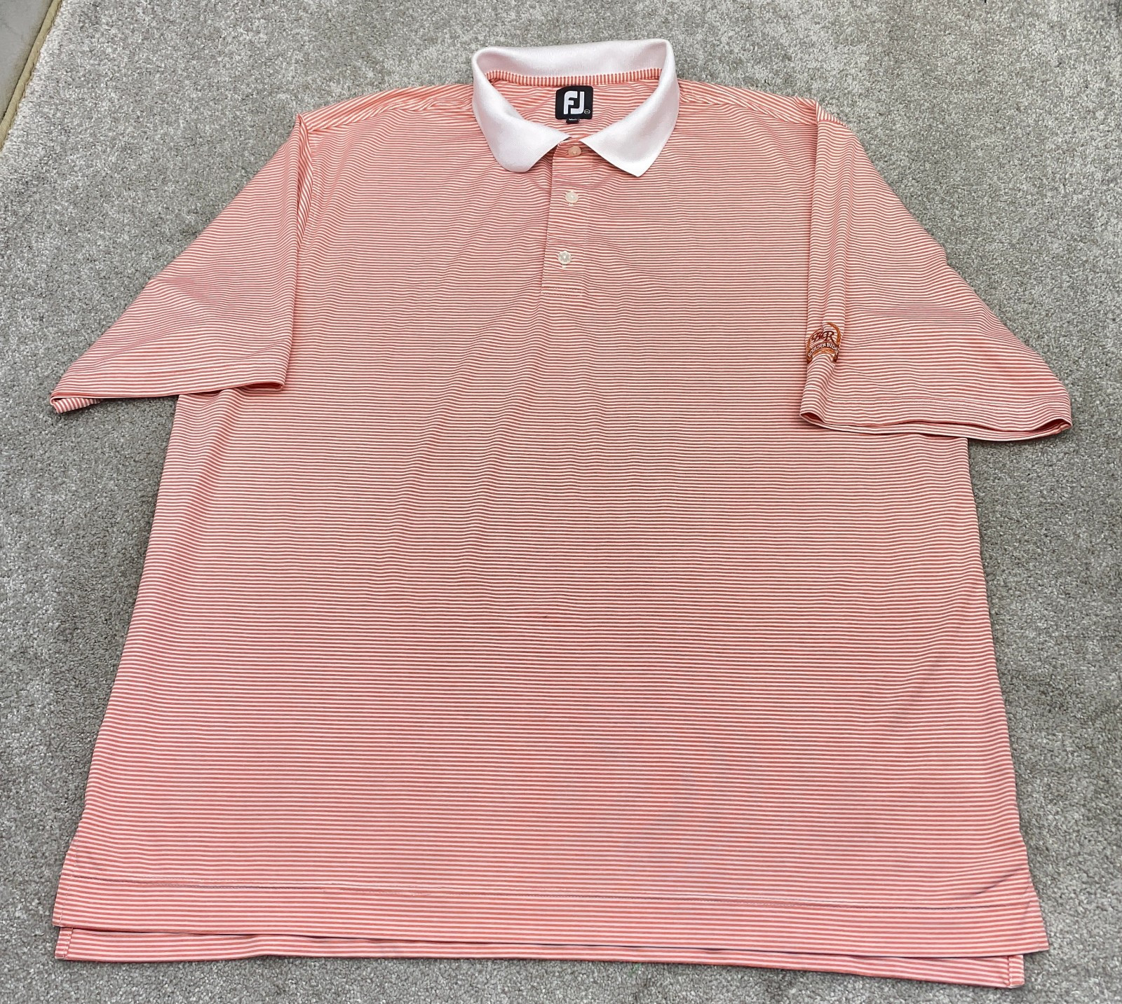 FootJoy Golf Polo Shirt Short Sleeve Men’s 2XL Orange White Striped 6670
