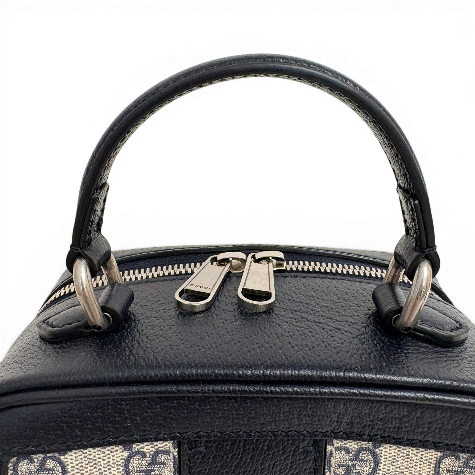 GUCCI GG Supreme Monogram Small Ophidia Top Handle Shoulder Bag Beige Navy